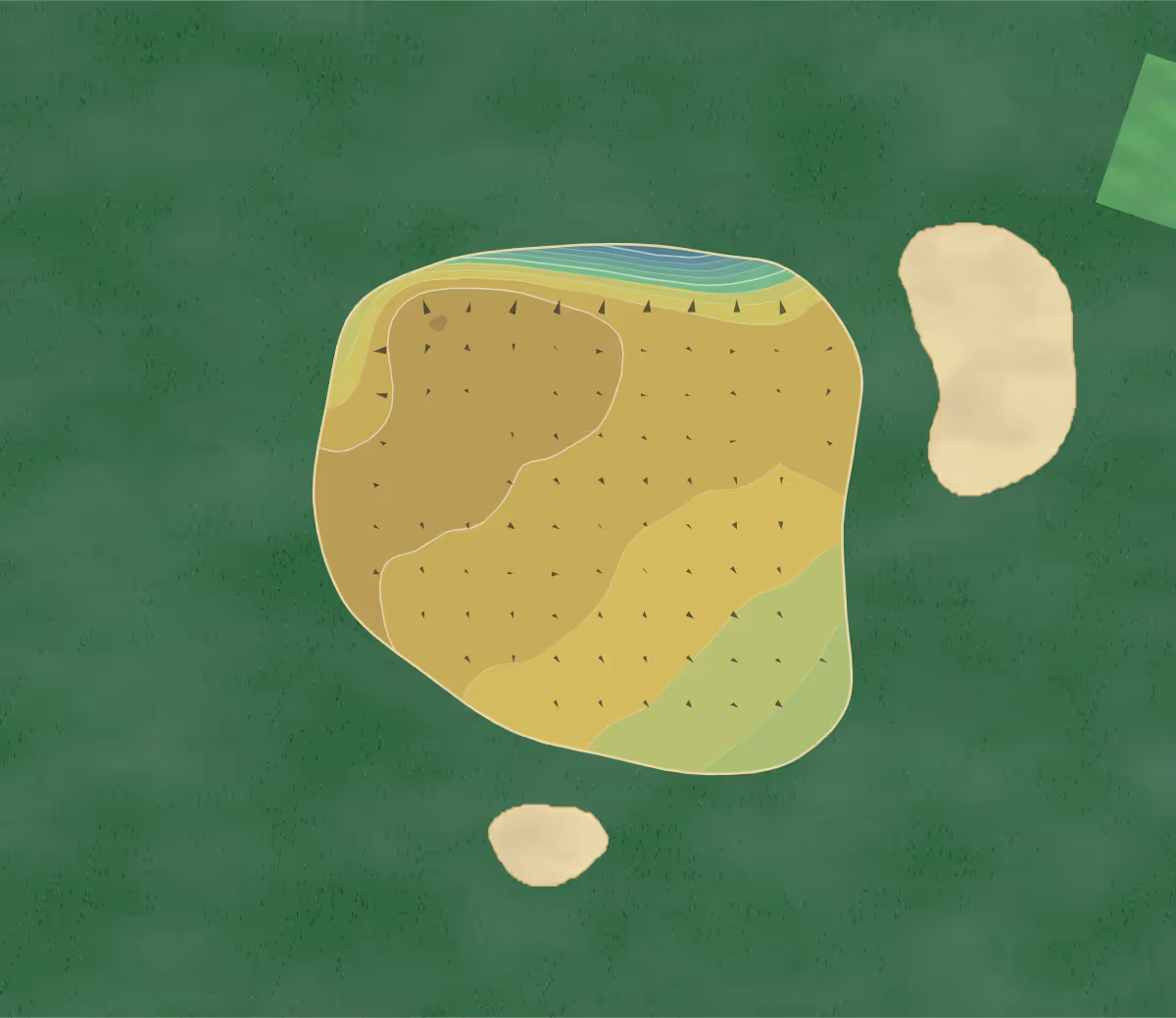 Green contour map of New Forest in Hampshire, England — 161 elevation contours at a 8-centimeter interval with fall-line arrows, traced from 1-meter lidar