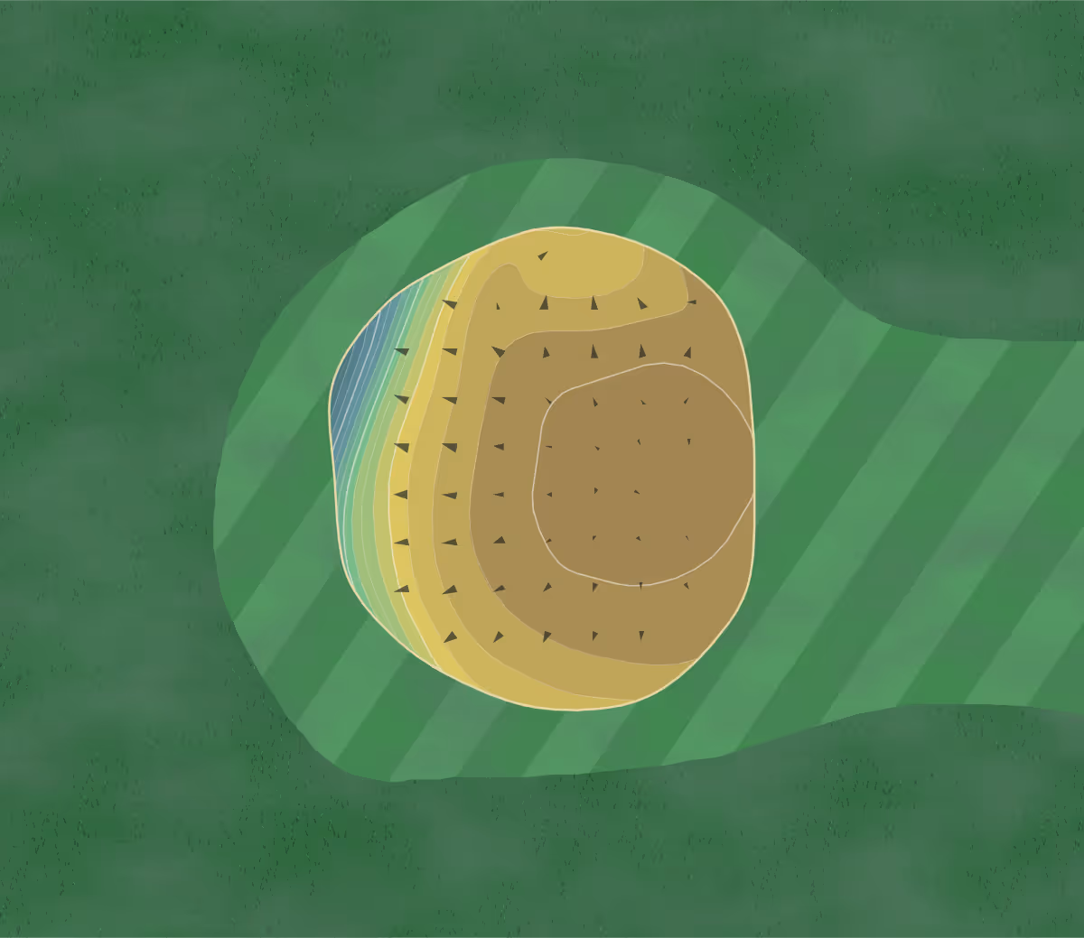 Green contour map of New Hampton Golf and Country Club in New Hampton, Iowa — 119 elevation contours at a 3-inch interval with fall-line arrows, traced from 1-meter lidar