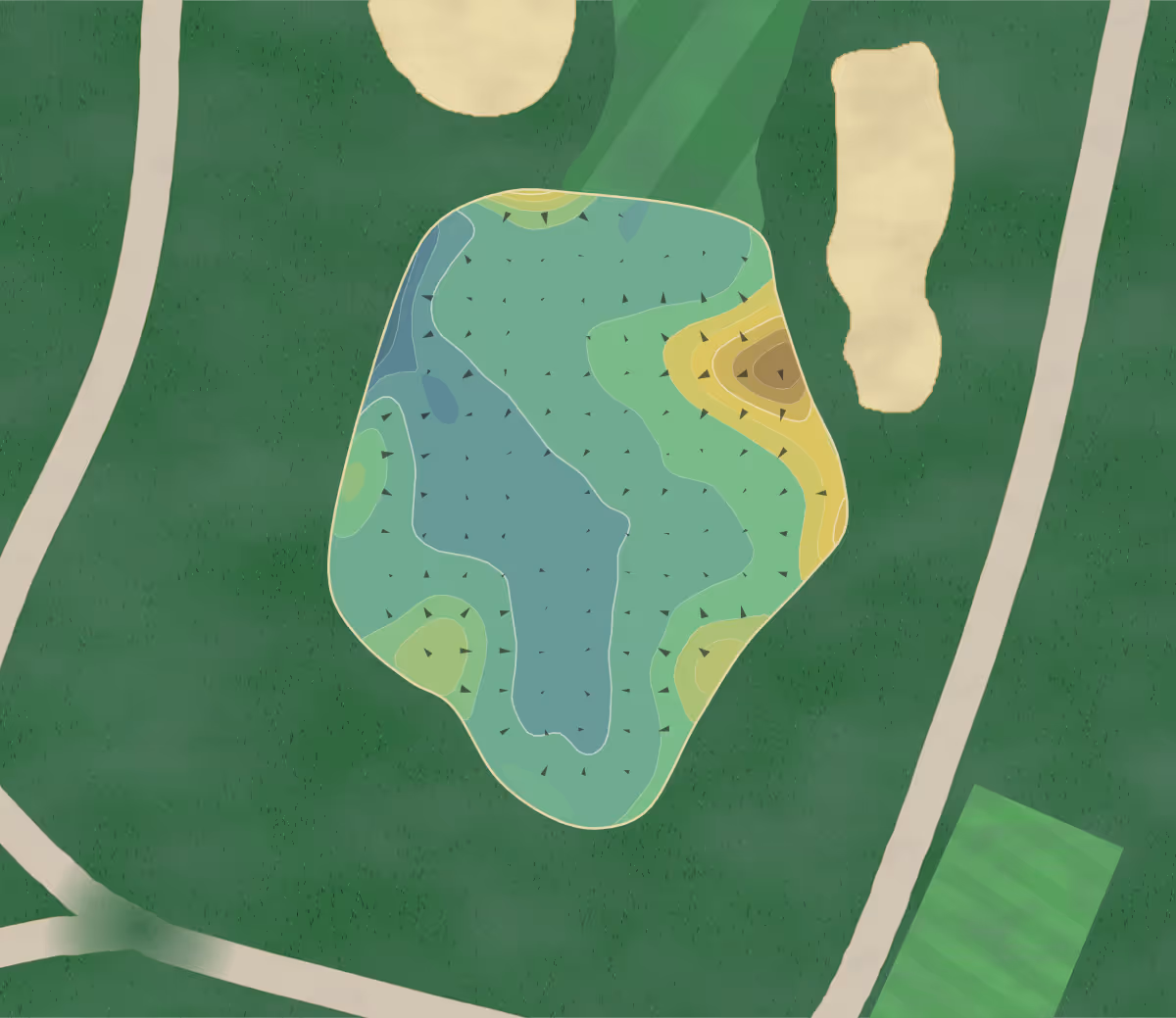 Green contour map of New Haven in Hamden, Connecticut — 299 elevation contours at a 3-inch interval with fall-line arrows, traced from 1-meter lidar