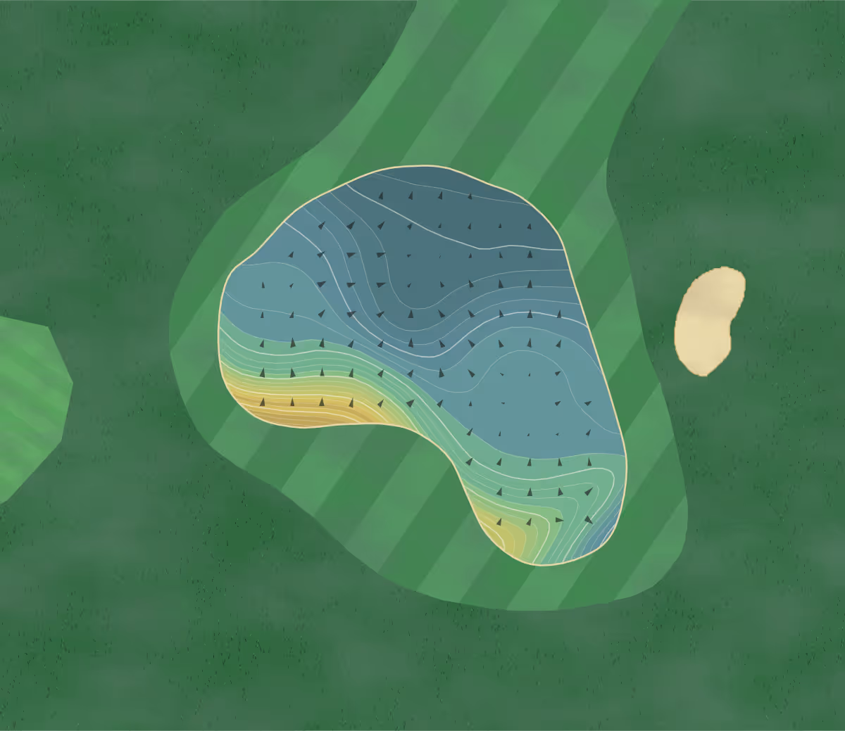 Green contour map of Newbury And in Thatcham, England — 212 elevation contours at a 8-centimeter interval with fall-line arrows, traced from 1-meter lidar