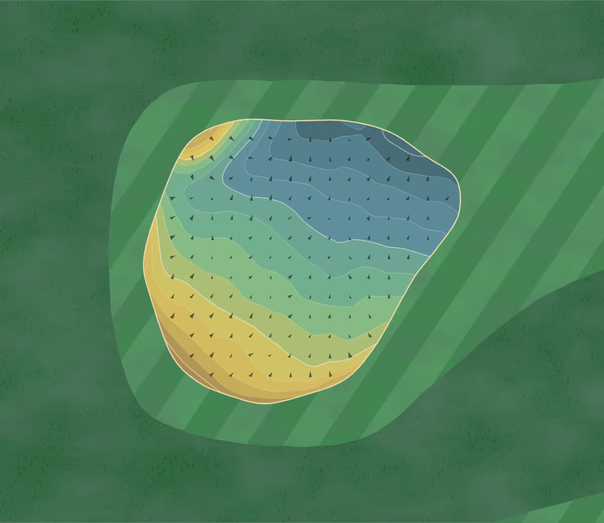 Green contour map of Newcastle United in Newcastle upon Tyne, England — 193 elevation contours at a 8-centimeter interval with fall-line arrows, traced from 1-meter lidar