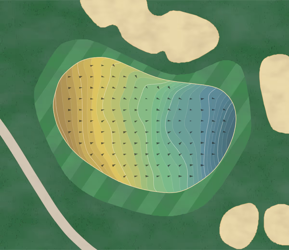 Green contour map of Newport CC in Newport, Rhode Island — 238 elevation contours at a 3-inch interval with fall-line arrows, traced from 1-meter lidar