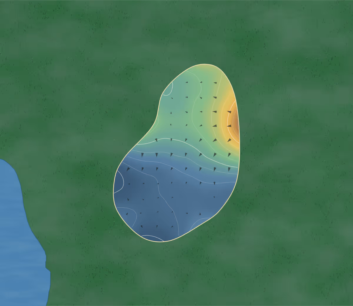 Green contour map of Newport News in Newport News, Virginia — 151 elevation contours at a 3-inch interval with fall-line arrows, traced from 1-meter lidar