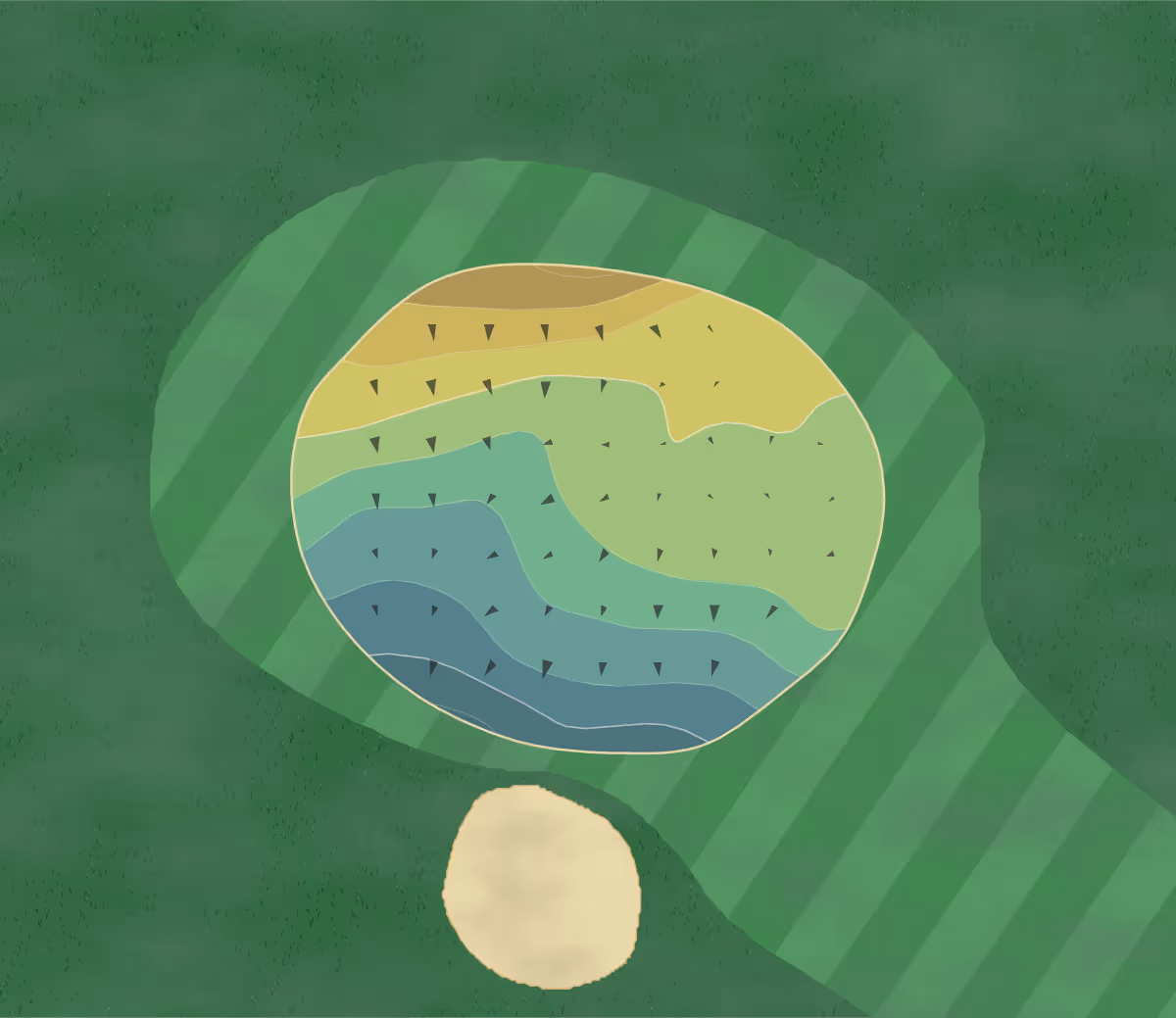 Green contour map of Niagara-on-the-Lake in Niagara-on-the-Lake, Canada — 9 elevation contours at a 8-centimeter interval with fall-line arrows, traced from 1-meter lidar