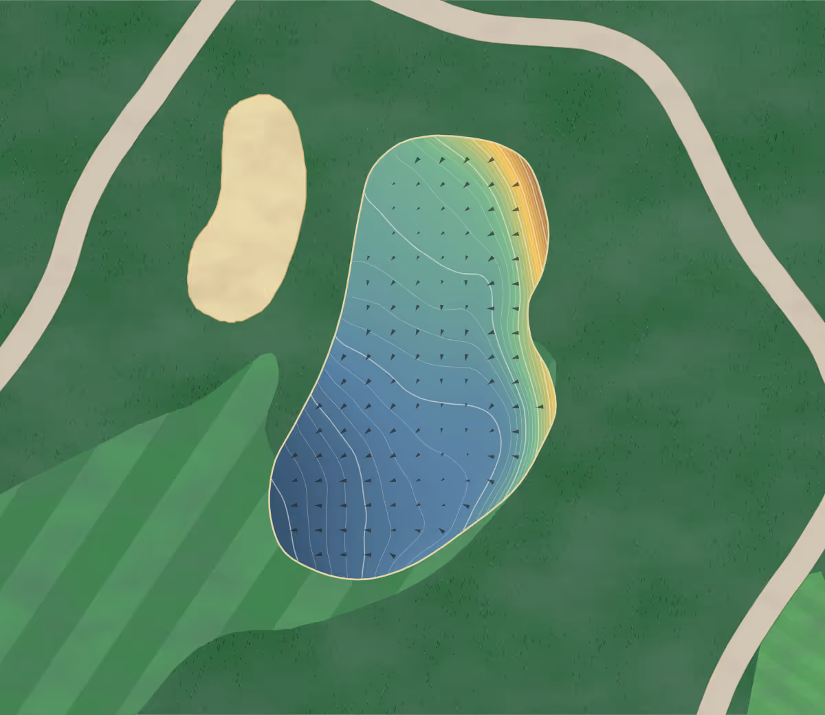 Green contour map of Nk'Mip Canyon Desert in Oliver, Canada: 254 elevation contours at a 8-centimeter interval with fall-line arrows, traced from 1-meter lidar