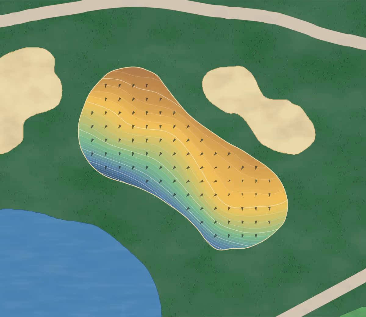 Green contour map of Nobleton Lakes in Nobleton, Canada — 334 elevation contours at a 8-centimeter interval with fall-line arrows, traced from 1-meter lidar