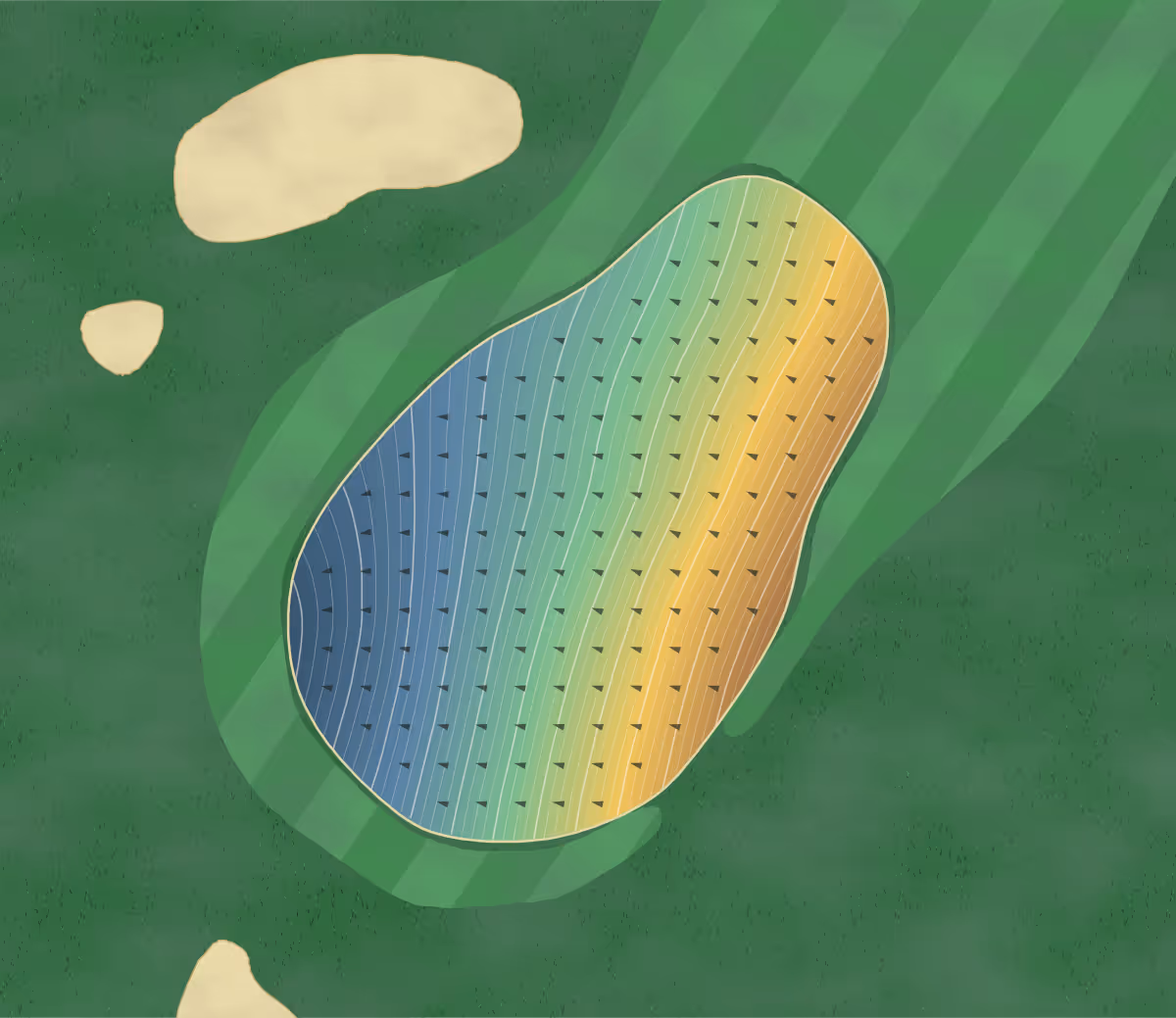 Green contour map of Jomo in Takayama-mura, Japan: 486 elevation contours at a 8-centimeter interval with fall-line arrows, traced from 1-meter lidar