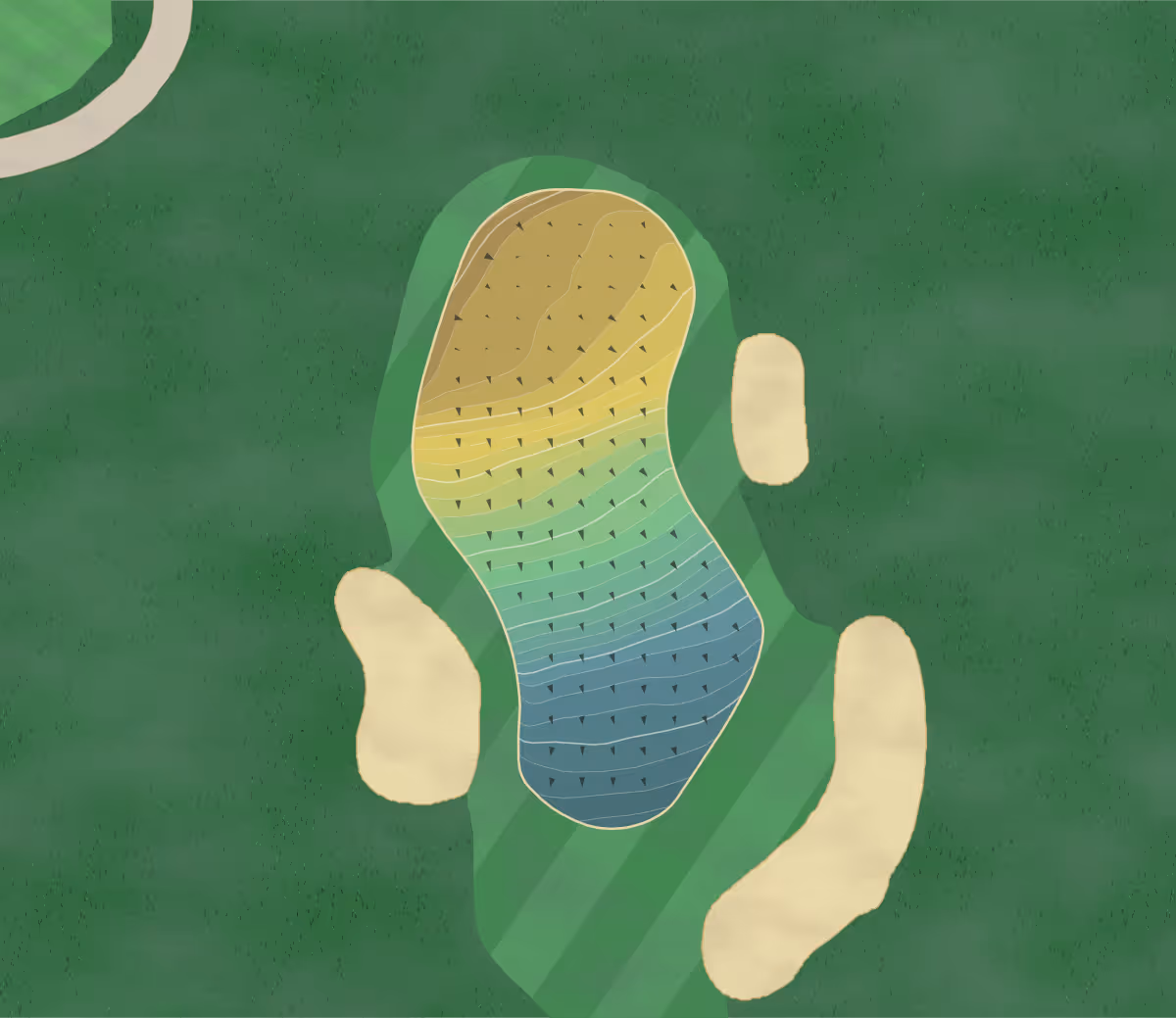 Green contour map of Normanton GC in Wakefield, England — 238 elevation contours at a 8-centimeter interval with fall-line arrows, traced from 1-meter lidar