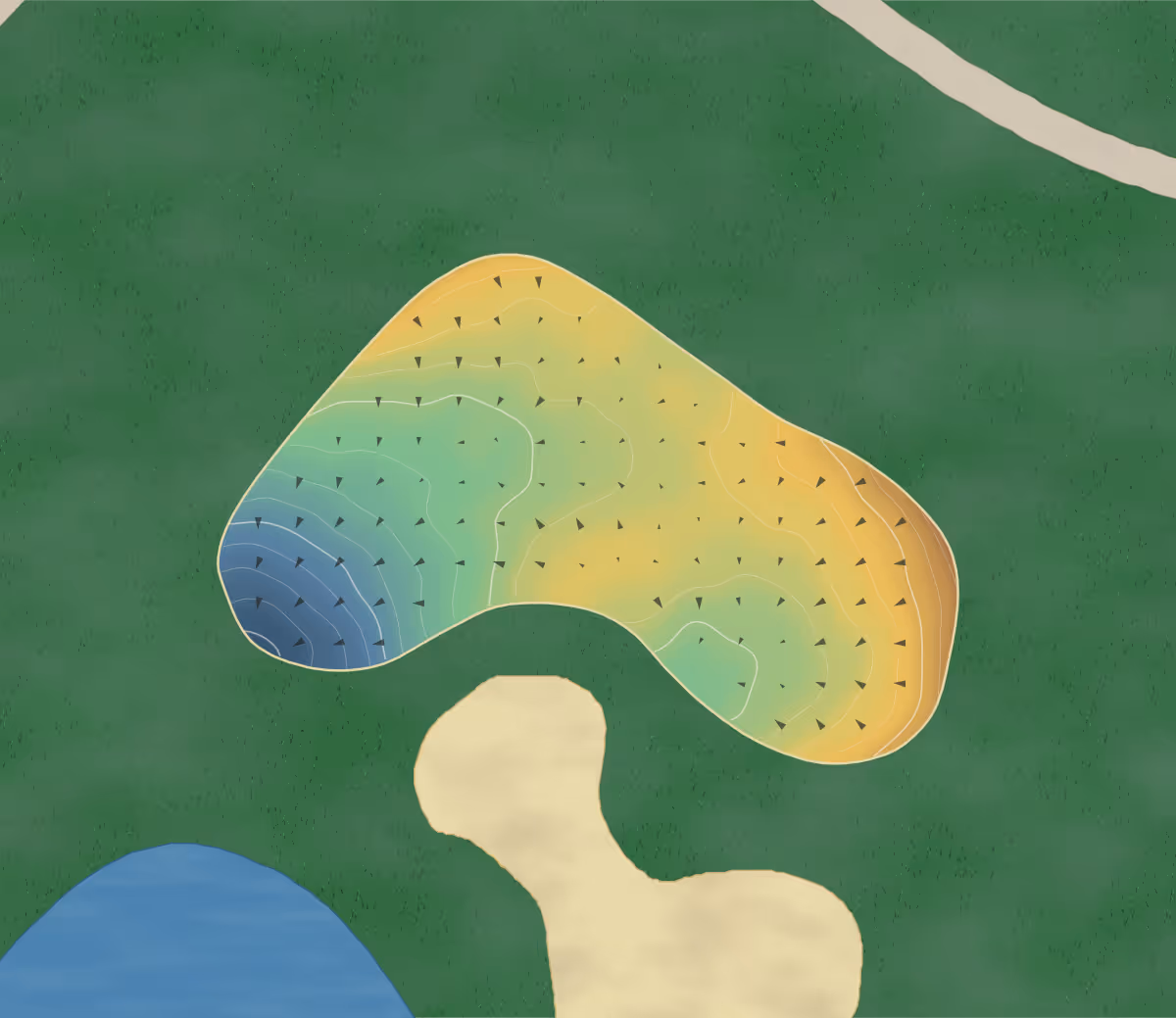 Green contour map of North Bellingham in Bellingham, Washington — 164 elevation contours at a 3-inch interval with fall-line arrows, traced from 1-meter lidar