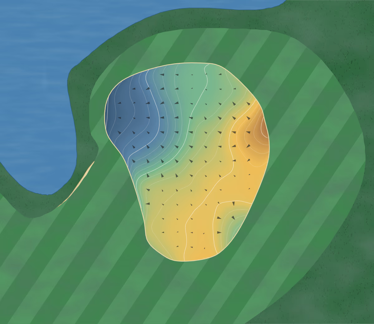 Green contour map of North Creek in Beecher, Illinois: 53 elevation contours at a 3-inch interval with fall-line arrows, traced from 1-meter lidar