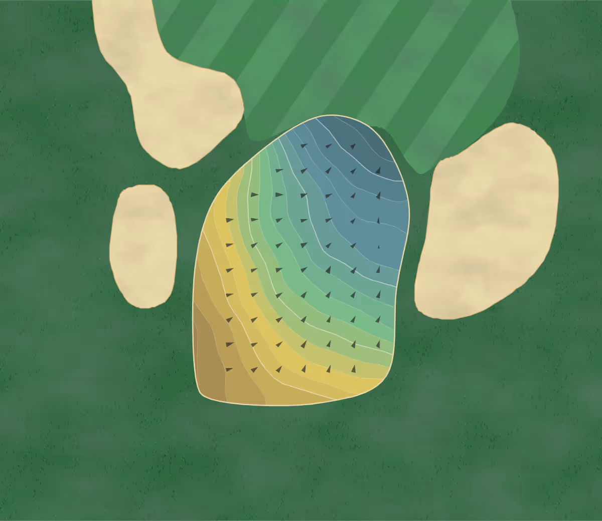 Green contour map of North Fork in Cutchogue, New York — 73 elevation contours at a 3-inch interval with fall-line arrows, traced from 1-meter lidar