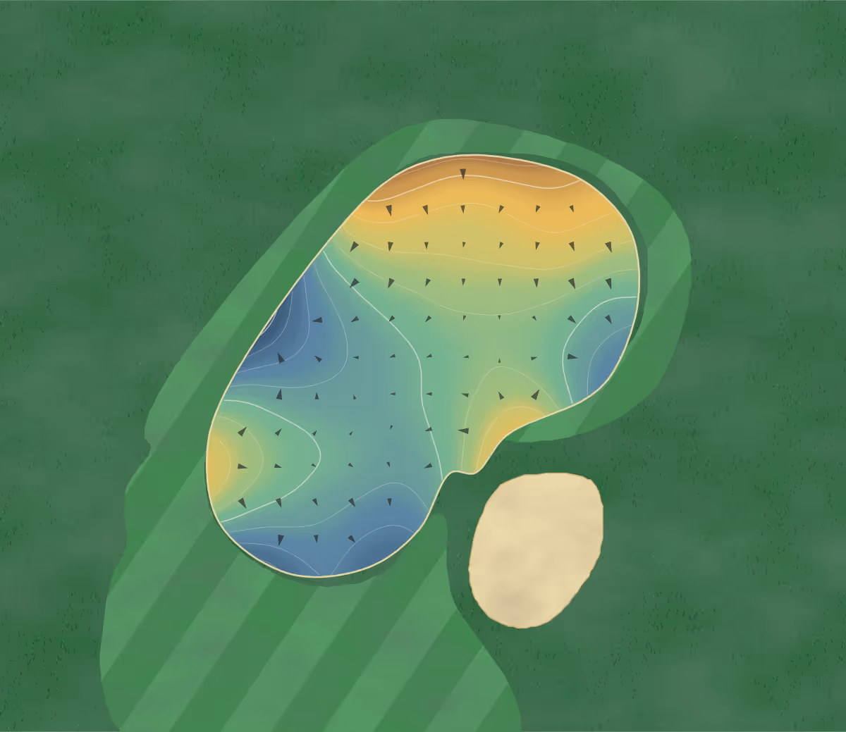 Green contour map of North Golf in Sun City, Arizona: 172 elevation contours at a 3-inch interval with fall-line arrows, traced from 1-meter lidar