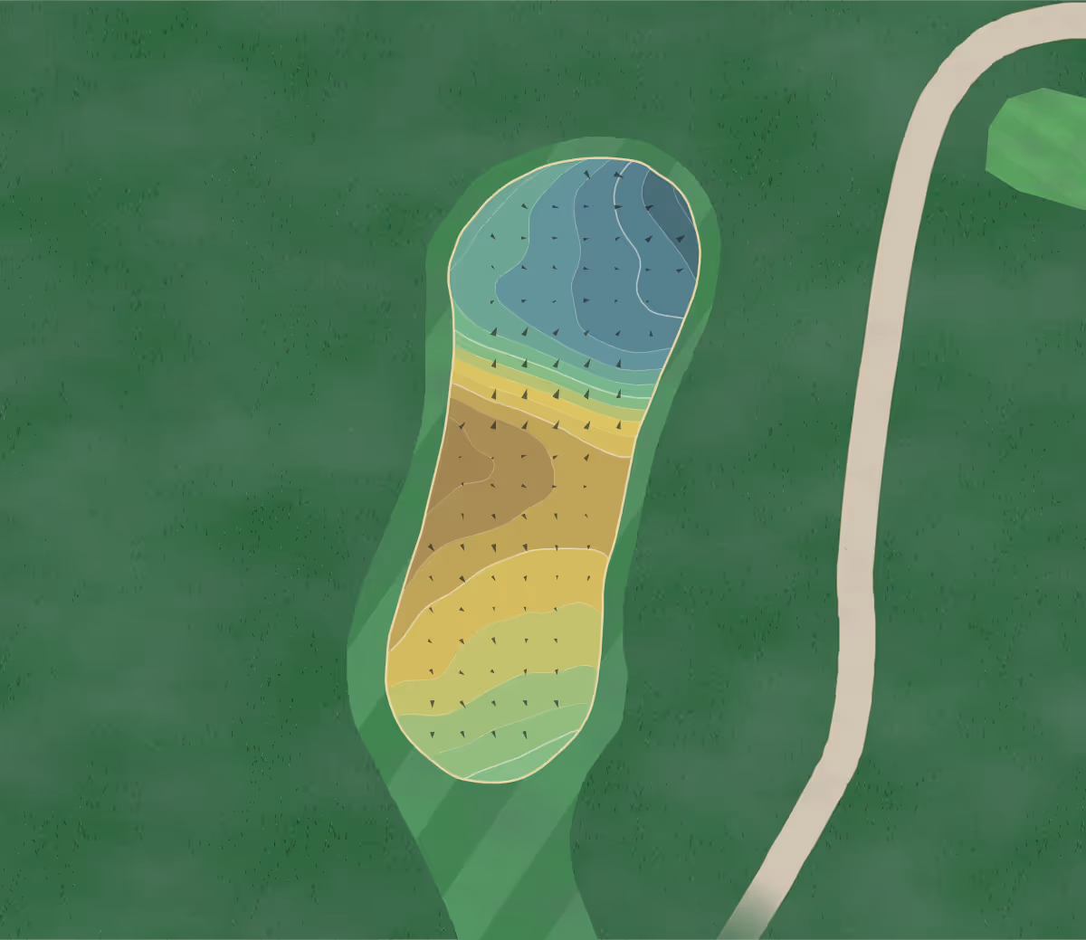 Green contour map of North Kent in Rockford, Michigan — 156 elevation contours at a 3-inch interval with fall-line arrows, traced from 1-meter lidar