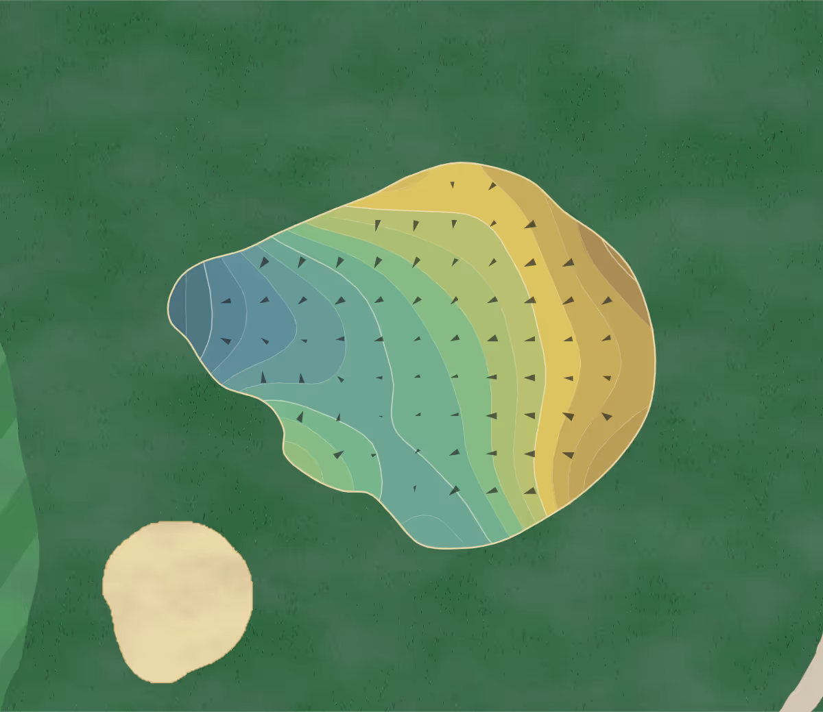 Green contour map of North Kern in Bakersfield, California — 250 elevation contours at a 3-inch interval with fall-line arrows, traced from 1-meter lidar