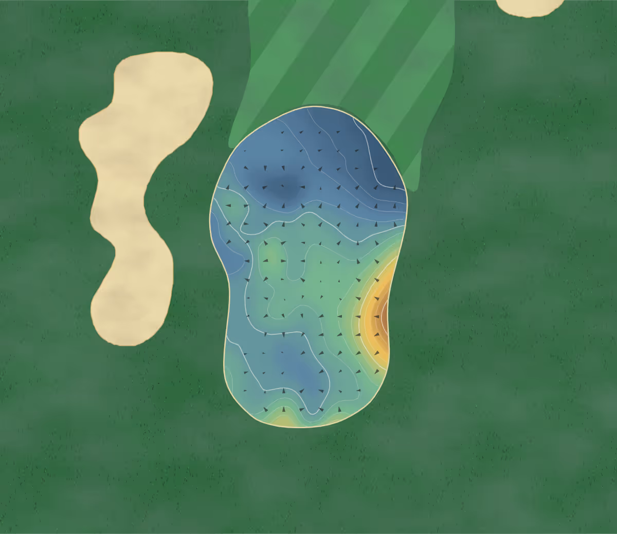 Green contour map of North Weald in North Weald, England: 203 elevation contours at a 8-centimeter interval with fall-line arrows, traced from 1-meter lidar