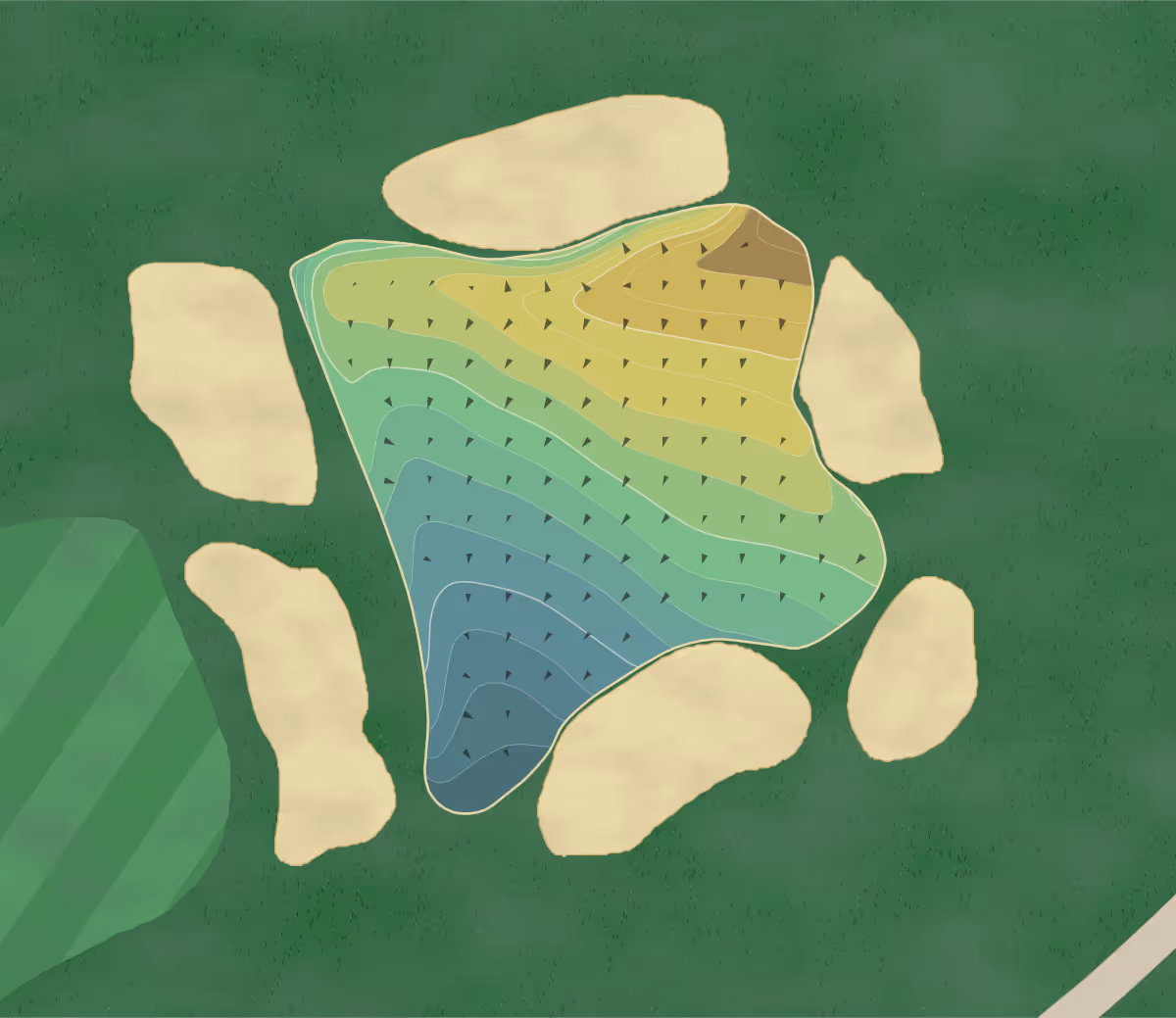 Green contour map of Northland in Duluth, Minnesota — 250 elevation contours at a 3-inch interval with fall-line arrows, traced from 1-meter lidar