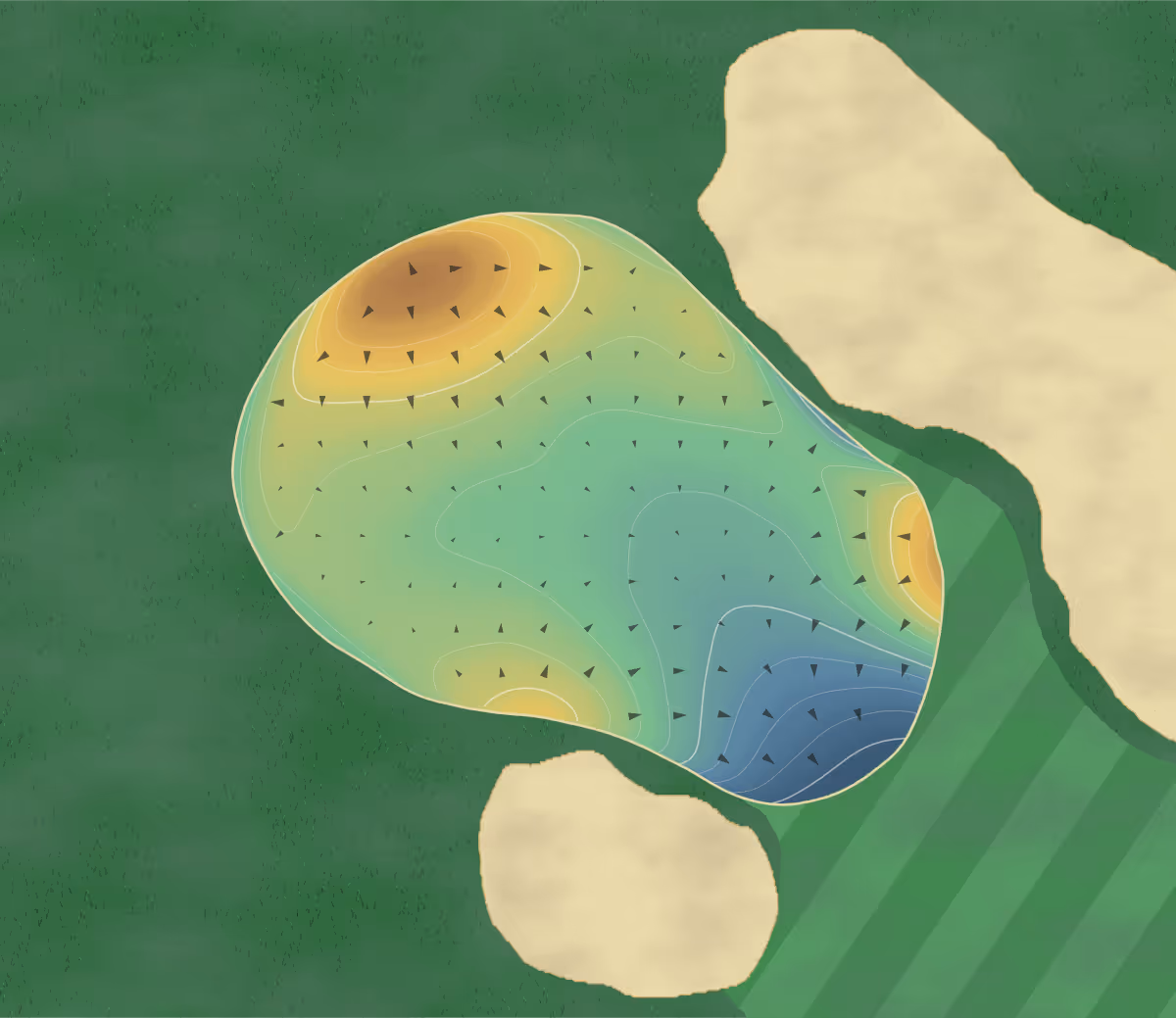 Green contour map of Northmoor in Highland Park, Illinois — 92 elevation contours at a 3-inch interval with fall-line arrows, traced from 1-meter lidar