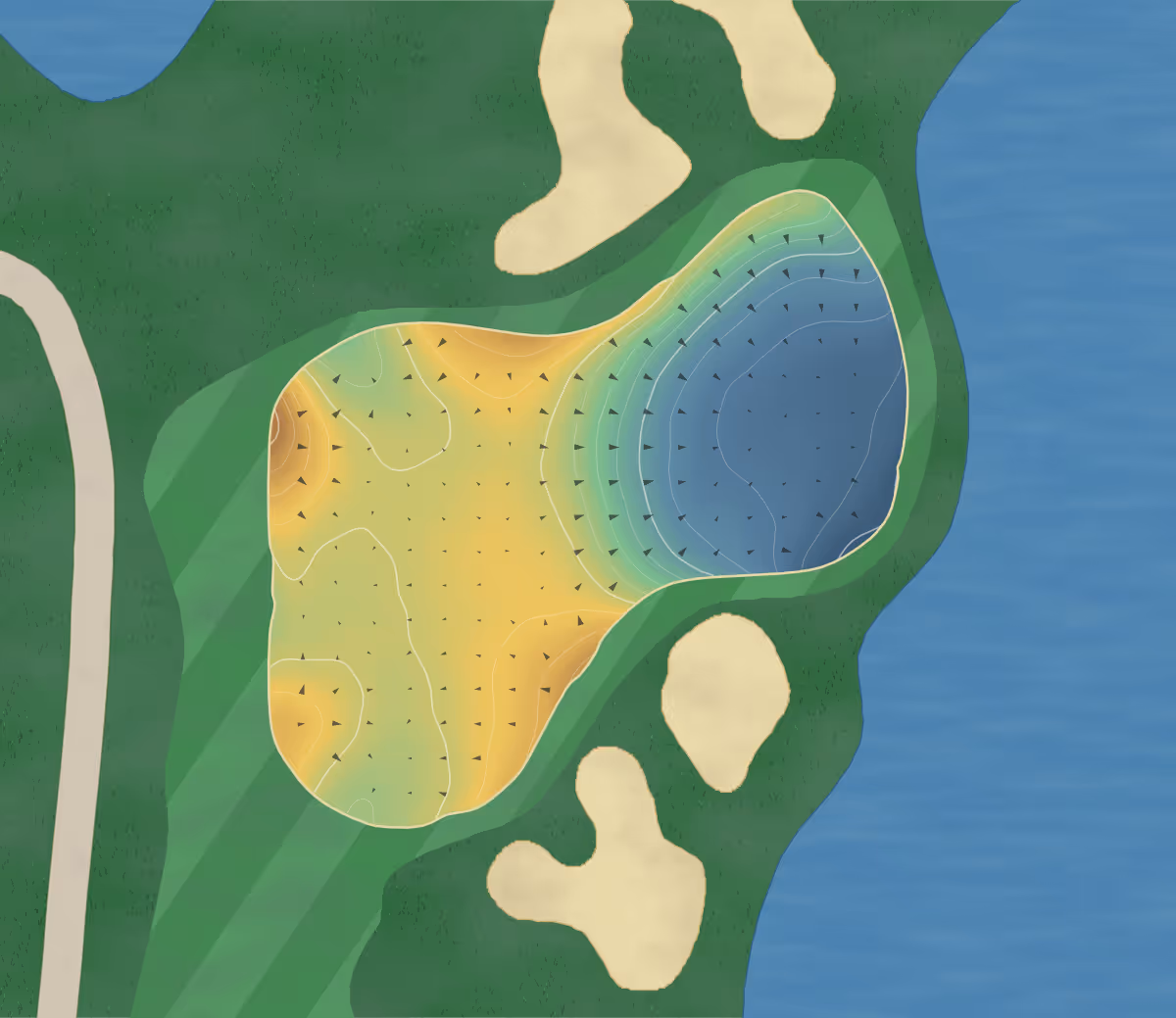 Green contour map of Northview in Surrey, Canada: 198 elevation contours at a 8-centimeter interval with fall-line arrows, traced from 1-meter lidar