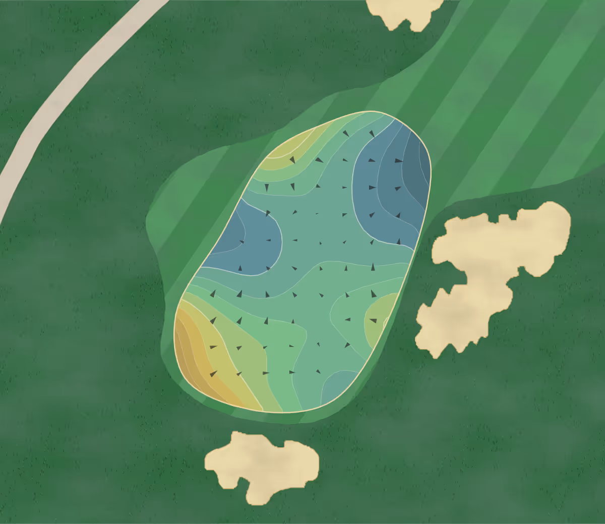 Green contour map of Northwood Club in Dallas, Texas — 273 elevation contours at a 3-inch interval with fall-line arrows, traced from 1-meter lidar