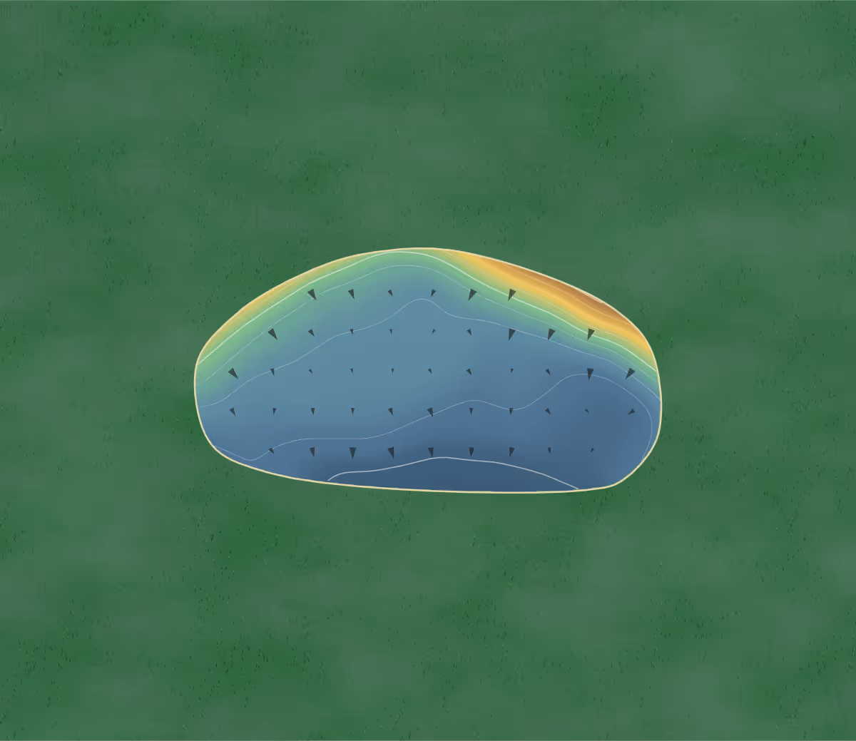 Green contour map of Norway Bay in Bristol, Canada: 23 elevation contours at a 8-centimeter interval with fall-line arrows, traced from 1-meter lidar