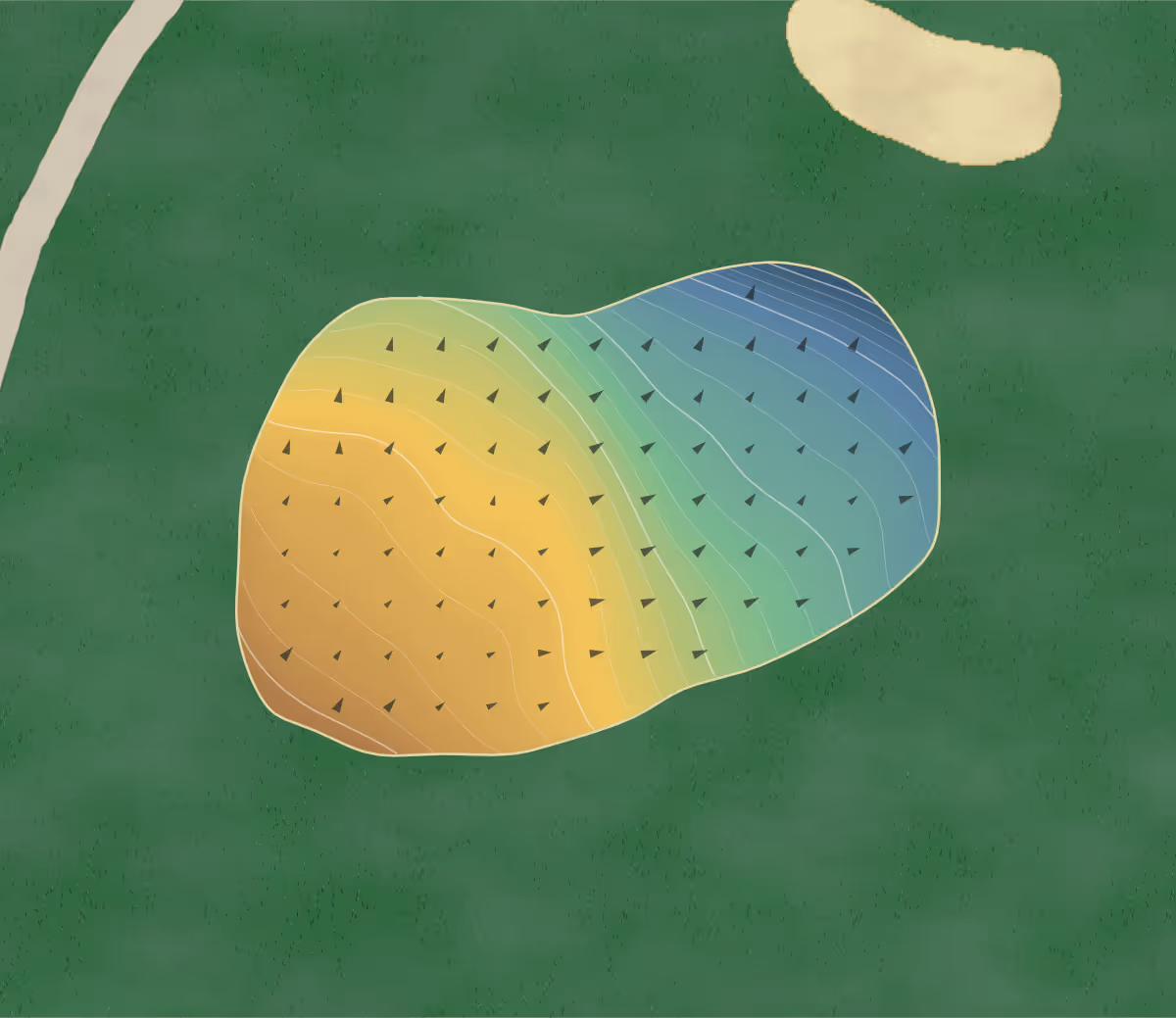 Green contour map of Norwoods Gc in Hannibal, Missouri — 204 elevation contours at a 3-inch interval with fall-line arrows, traced from 1-meter lidar