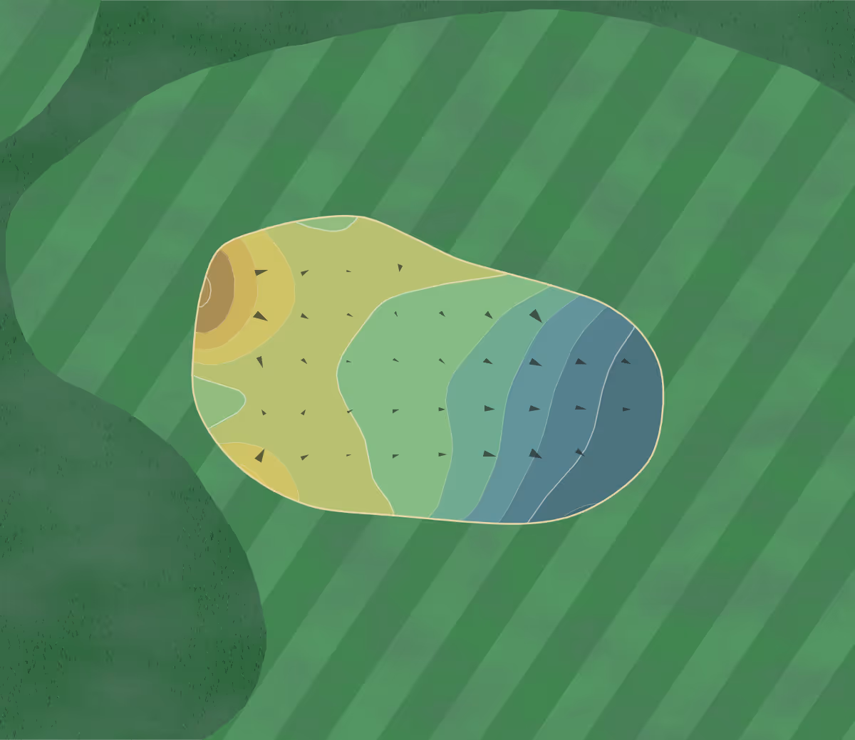 Green contour map of O Donnell in Palm Springs, California — 70 elevation contours at a 3-inch interval with fall-line arrows, traced from 1-meter lidar