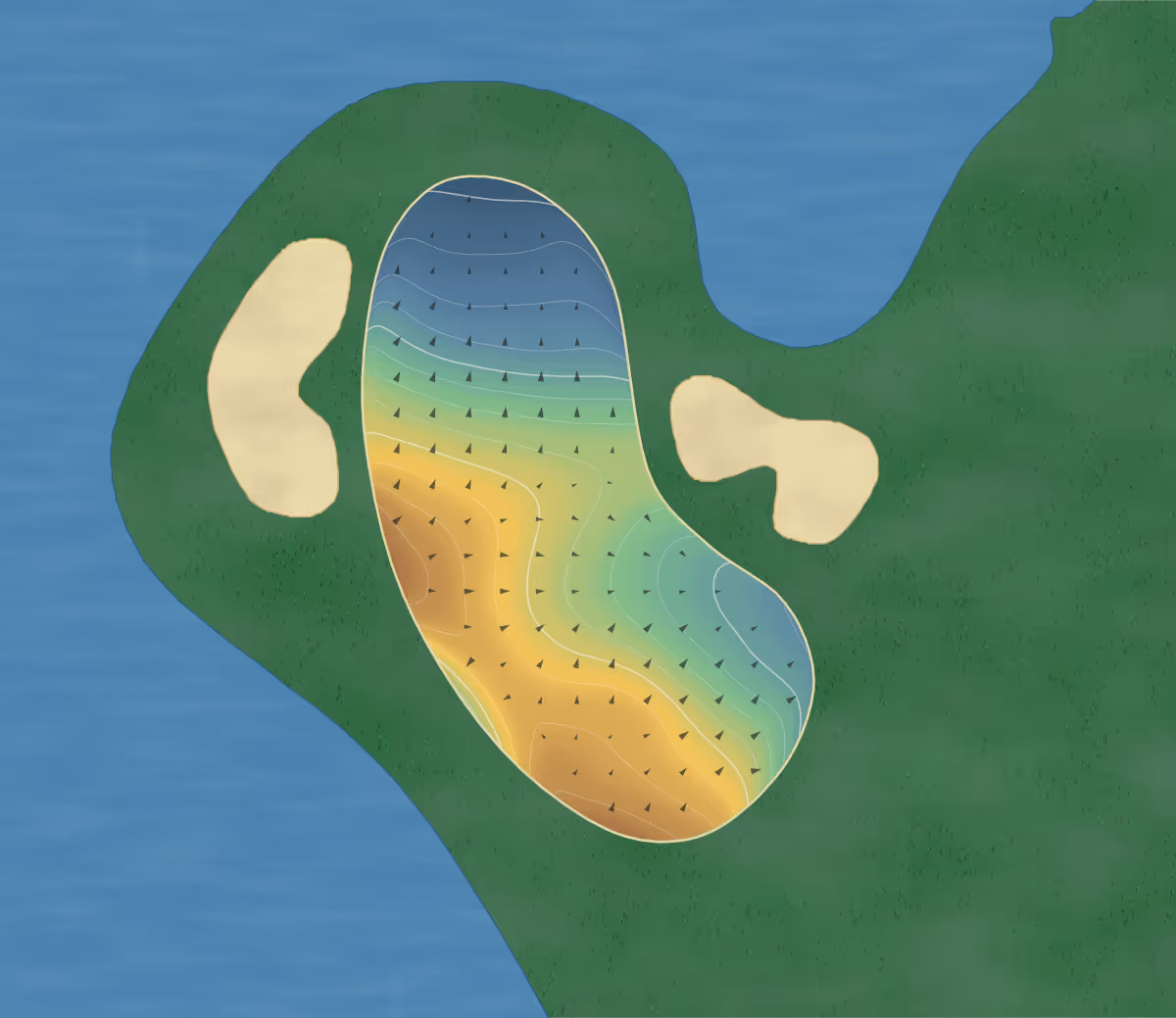 Green contour map of Oak Brook in Oak Brook, Illinois — 159 elevation contours at a 3-inch interval with fall-line arrows, traced from 1-meter lidar