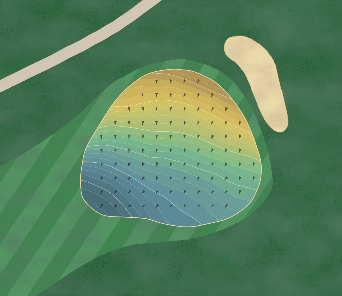 Green contour map of Oak Crest in Norway, Michigan — 176 elevation contours at a 3-inch interval with fall-line arrows, traced from 1-meter lidar