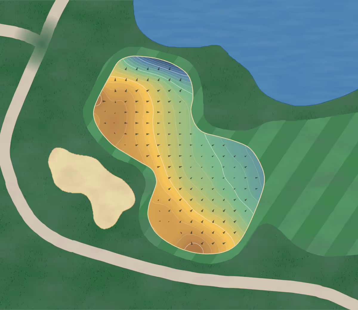 Green contour map of Oak Glen in Stillwater, Minnesota: 256 elevation contours at a 3-inch interval with fall-line arrows, traced from 1-meter lidar