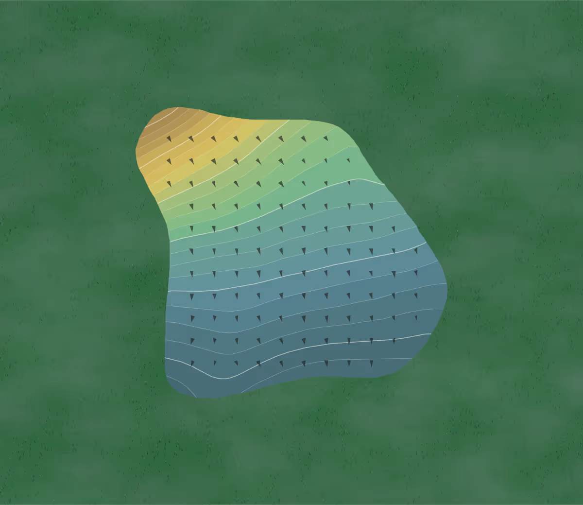 Green contour map of Oak Grove in Harvard, Illinois — 204 elevation contours at a 3-inch interval with fall-line arrows, traced from 1-meter lidar