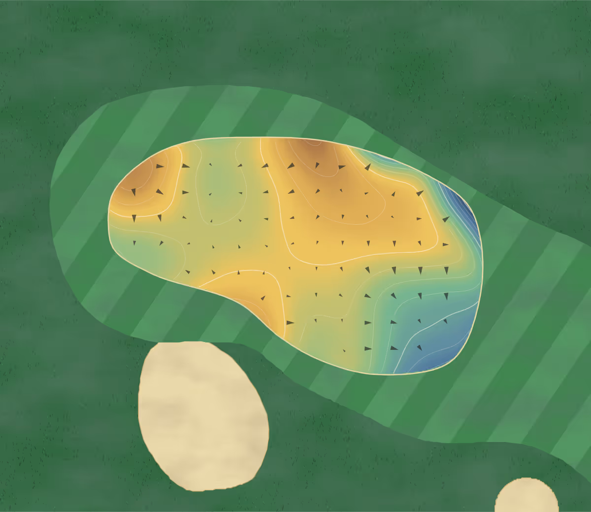 Green contour map of Oak Harbor in Baton Rouge, Louisiana — 129 elevation contours at a 3-inch interval with fall-line arrows, traced from 1-meter lidar