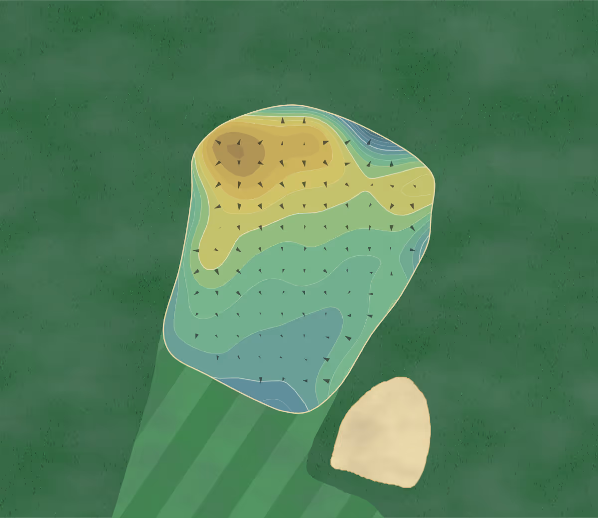Green contour map of Oak Hill in Fitchburg, Massachusetts — 263 elevation contours at a 3-inch interval with fall-line arrows, traced from 1-meter lidar