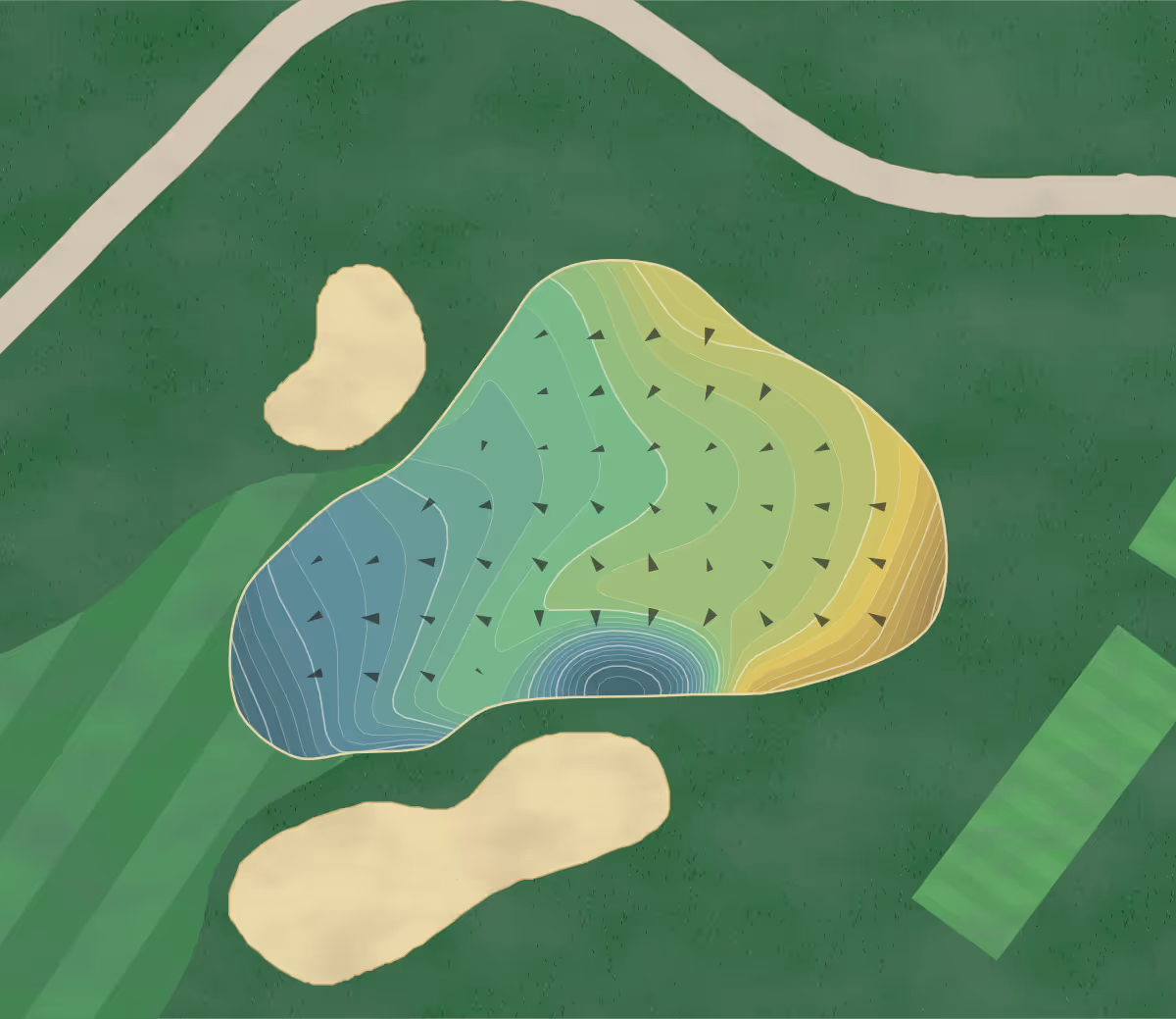 Green contour map of Oak Hills in San Antonio, Texas — 322 elevation contours at a 3-inch interval with fall-line arrows, traced from 1-meter lidar
