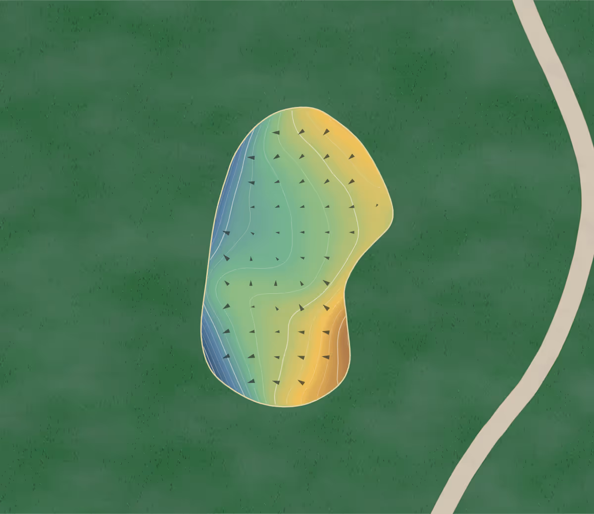 Green contour map of Oak Hills in ADA, Oklahoma — 168 elevation contours at a 3-inch interval with fall-line arrows, traced from 1-meter lidar