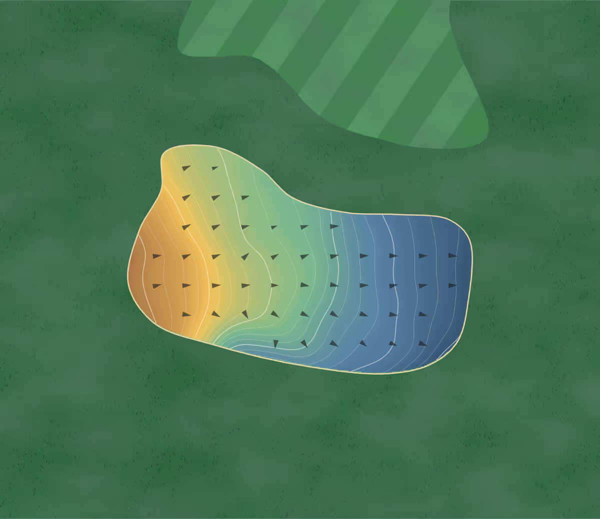 Green contour map of Oak Hollow in High Point, North Carolina: 210 elevation contours at a 3-inch interval with fall-line arrows, traced from 1-meter lidar