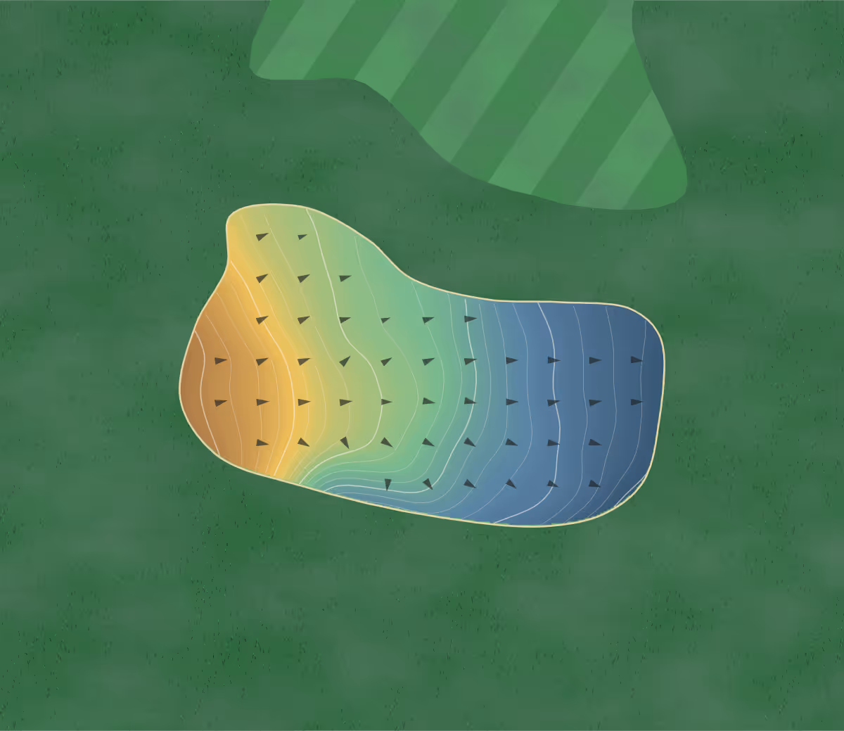 Green contour map of Oak Hollow in High Point, North Carolina — 210 elevation contours at a 3-inch interval with fall-line arrows, traced from 1-meter lidar