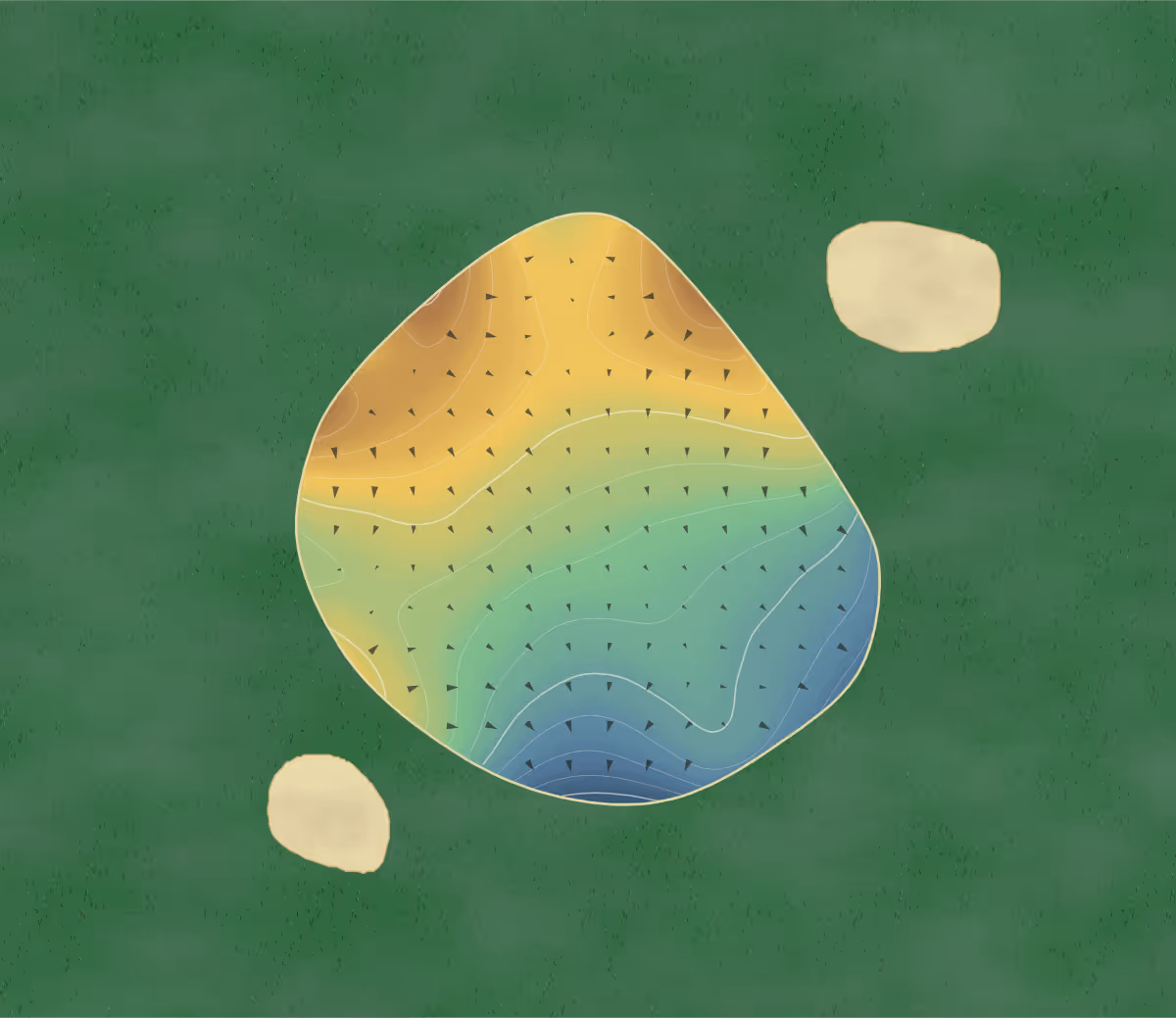 Green contour map of Oak Island Golf in Virden, Canada: 193 elevation contours at a 8-centimeter interval with fall-line arrows, traced from 1-meter lidar