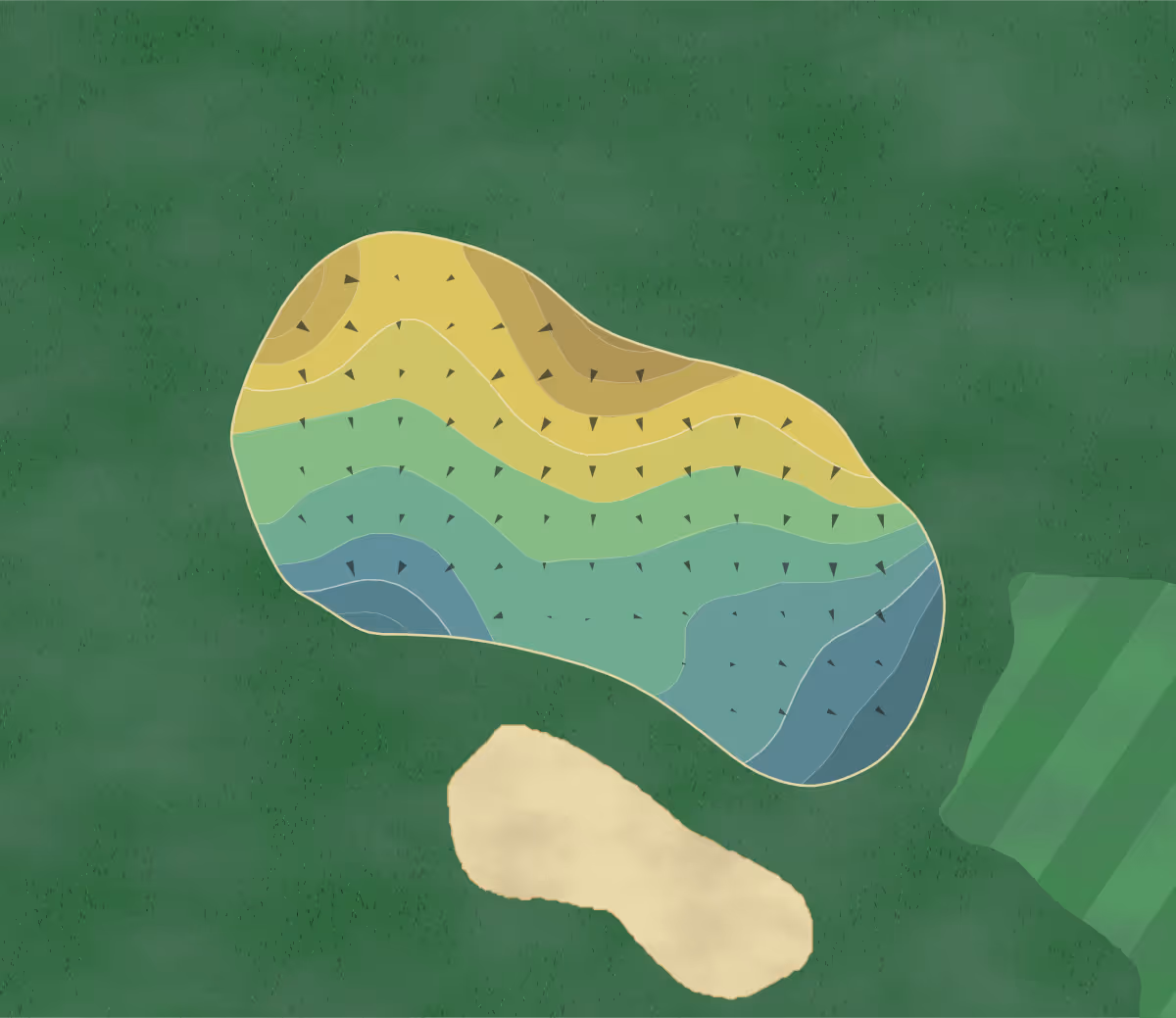 Green contour map of Oak Pointe in Brighton, Michigan — 165 elevation contours at a 3-inch interval with fall-line arrows, traced from 1-meter lidar
