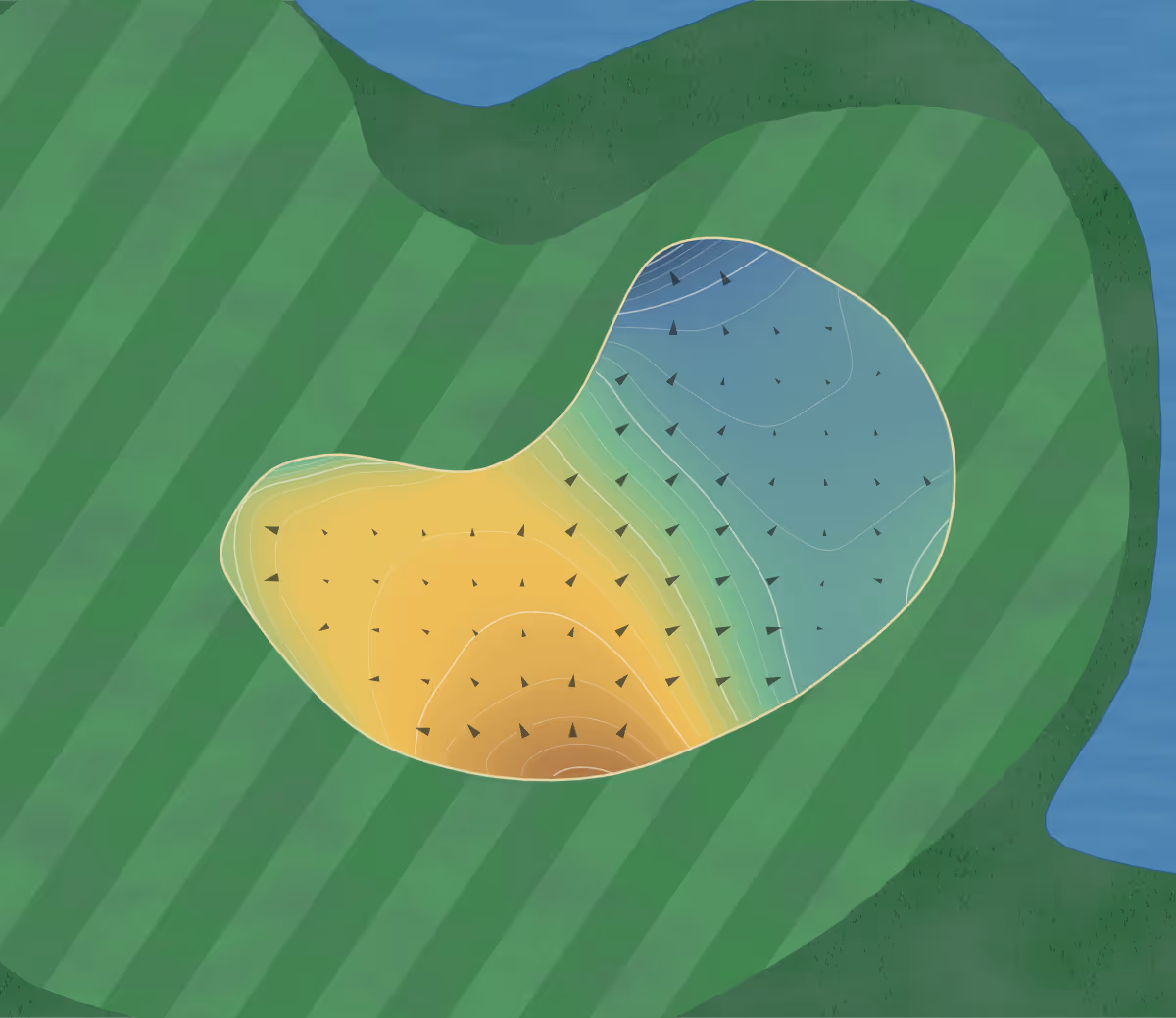 Green contour map of Oak Tree Country Club West in Edmond, Oklahoma — 247 elevation contours at a 3-inch interval with fall-line arrows, traced from 1-meter lidar