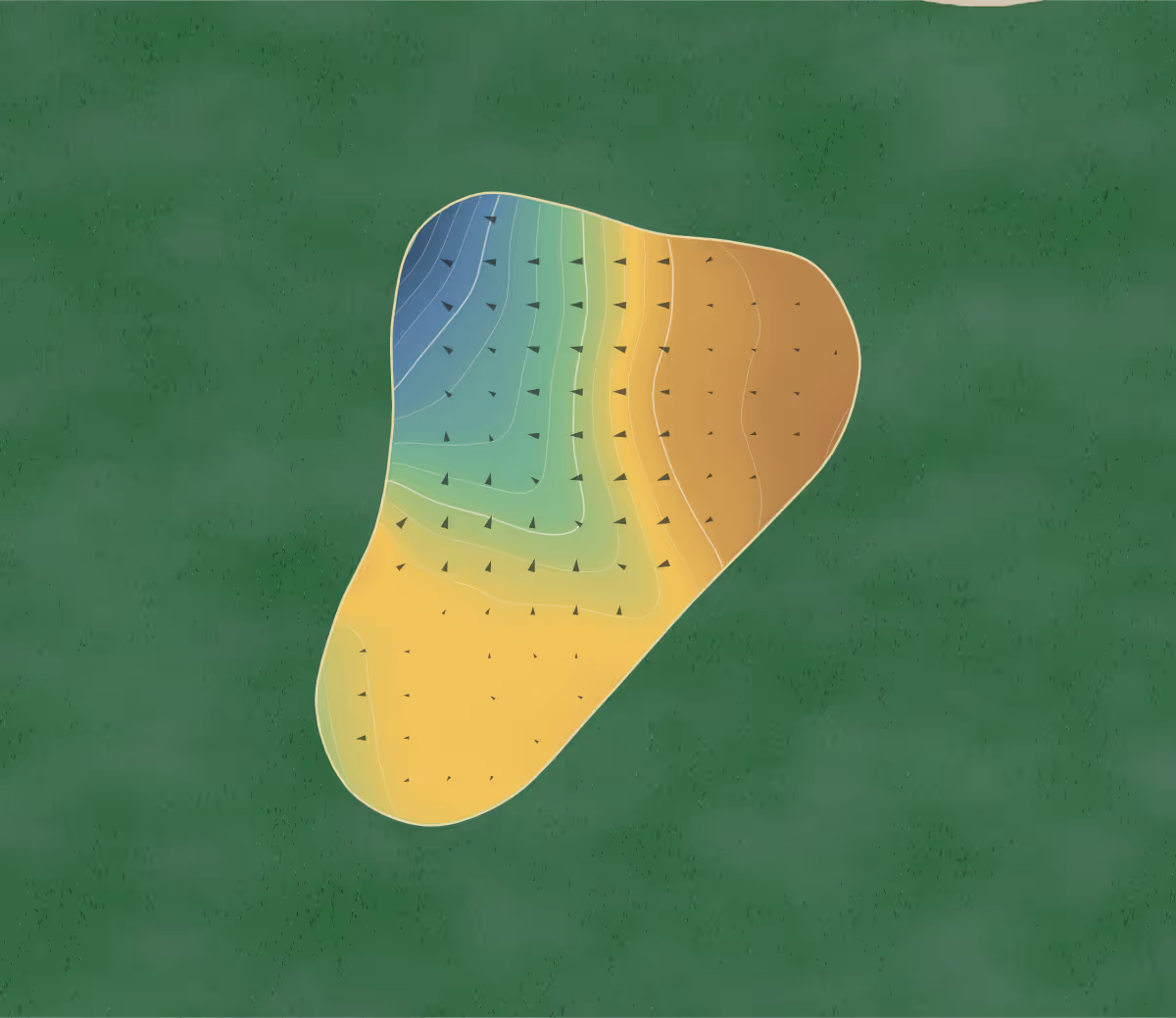 Green contour map of Oak Valley in Advance, North Carolina — 185 elevation contours at a 3-inch interval with fall-line arrows, traced from 1-meter lidar