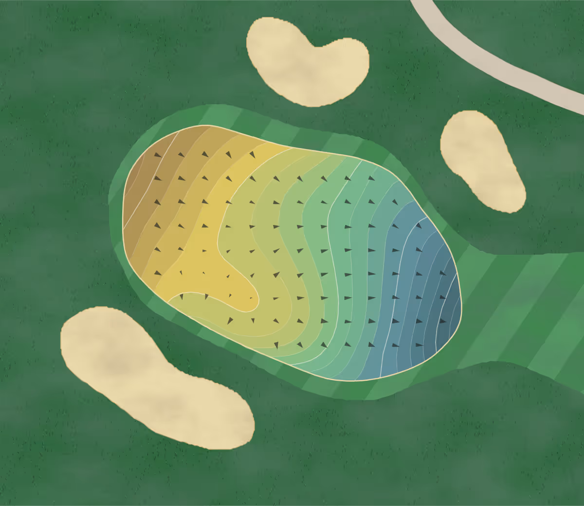 Green contour map of Oakbrook in Lakewood, Washington — 192 elevation contours at a 3-inch interval with fall-line arrows, traced from 1-meter lidar