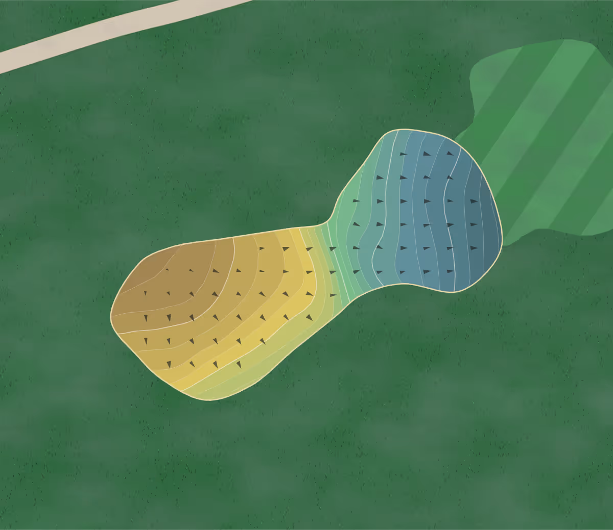 Green contour map of Oakhaven in Delaware, Ohio — 233 elevation contours at a 3-inch interval with fall-line arrows, traced from 1-meter lidar