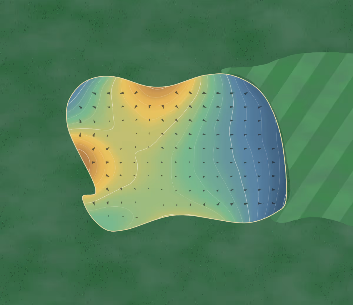 Green contour map of Oakland in Elkhorn, Nebraska: 209 elevation contours at a 3-inch interval with fall-line arrows, traced from 1-meter lidar