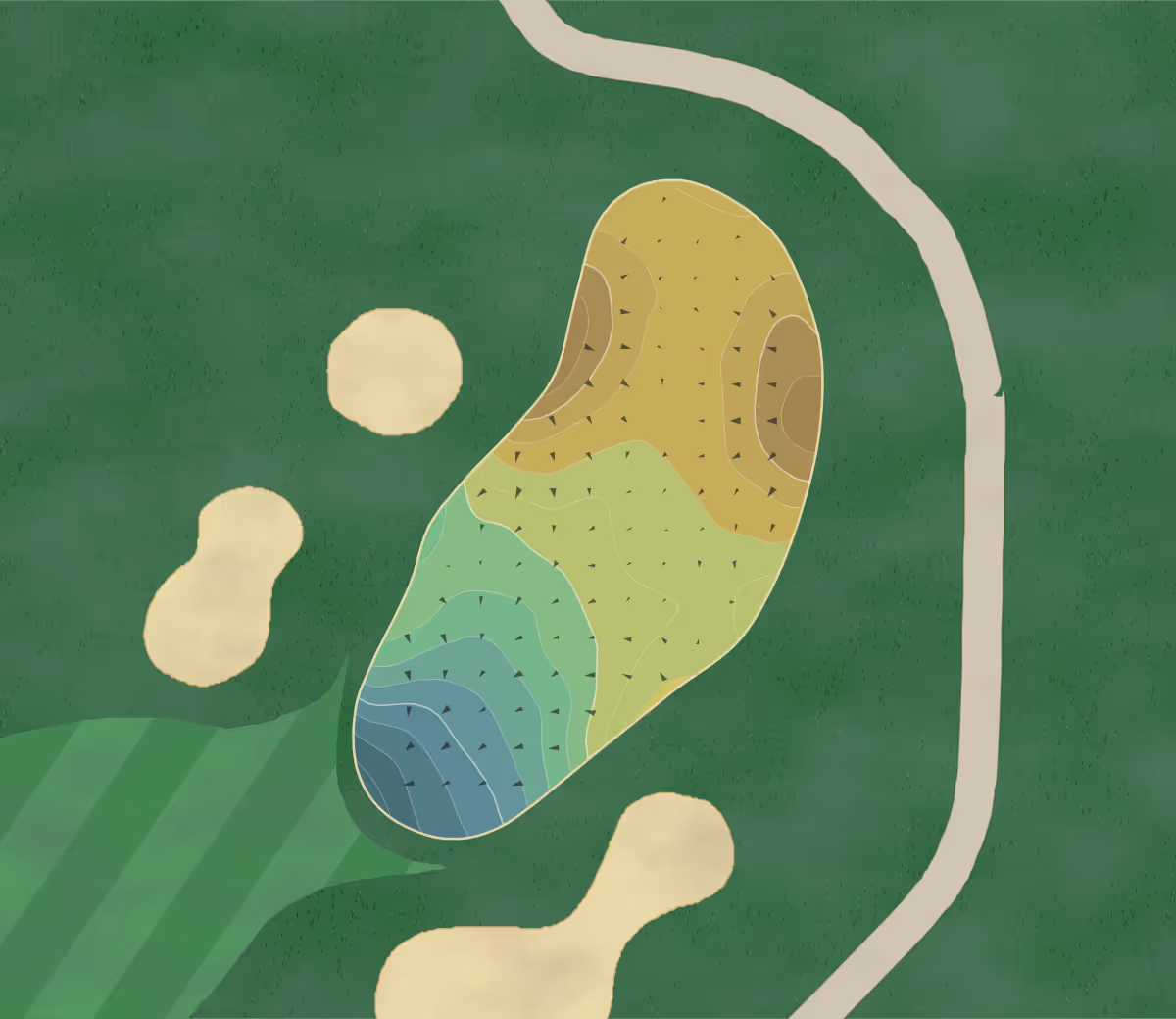 Green contour map of Oakland University in Rochester, Michigan — 306 elevation contours at a 3-inch interval with fall-line arrows, traced from 1-meter lidar