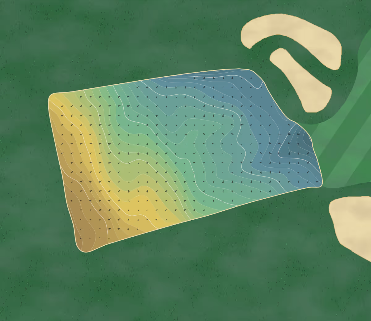 Green contour map of Oakmont East Golf Course in Oakmont, Pennsylvania — 253 elevation contours at a 3-inch interval with fall-line arrows, traced from 1-meter lidar