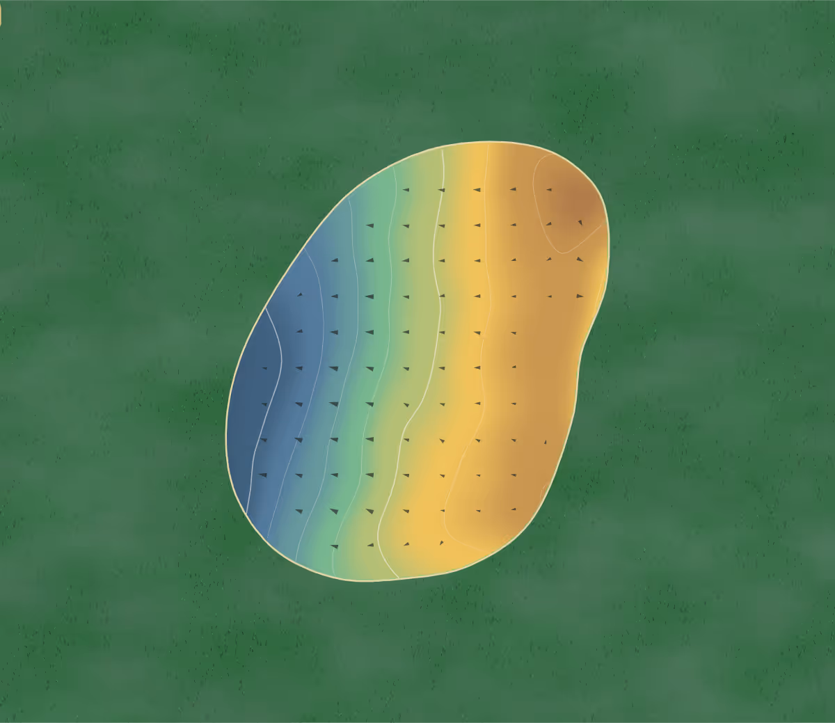 Green contour map of Oaks Course in Pompano Beach, Florida: 104 elevation contours at a 3-inch interval with fall-line arrows, traced from 1-meter lidar