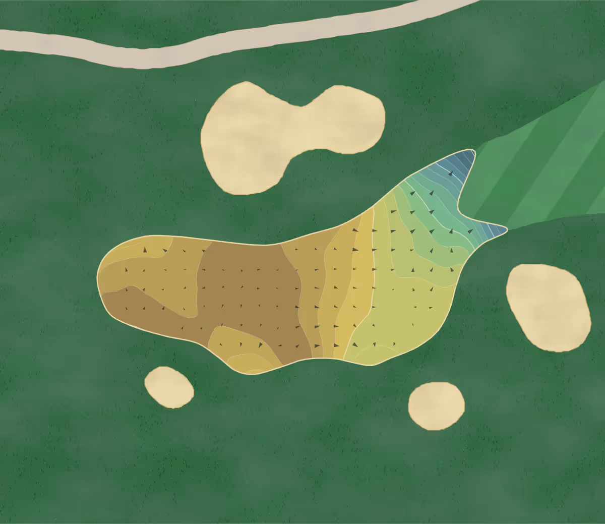 Green contour map of Oaks Gl in Somersworth, New Hampshire — 252 elevation contours at a 3-inch interval with fall-line arrows, traced from 1-meter lidar