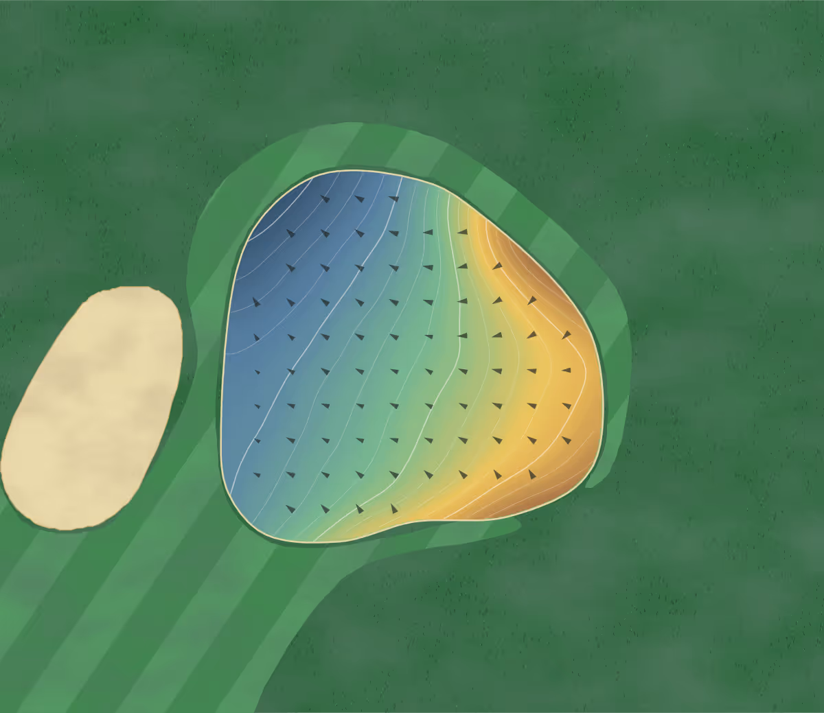 Green contour map of Oaks of Cobden in Cobden, Canada: 175 elevation contours at a 8-centimeter interval with fall-line arrows, traced from 1-meter lidar