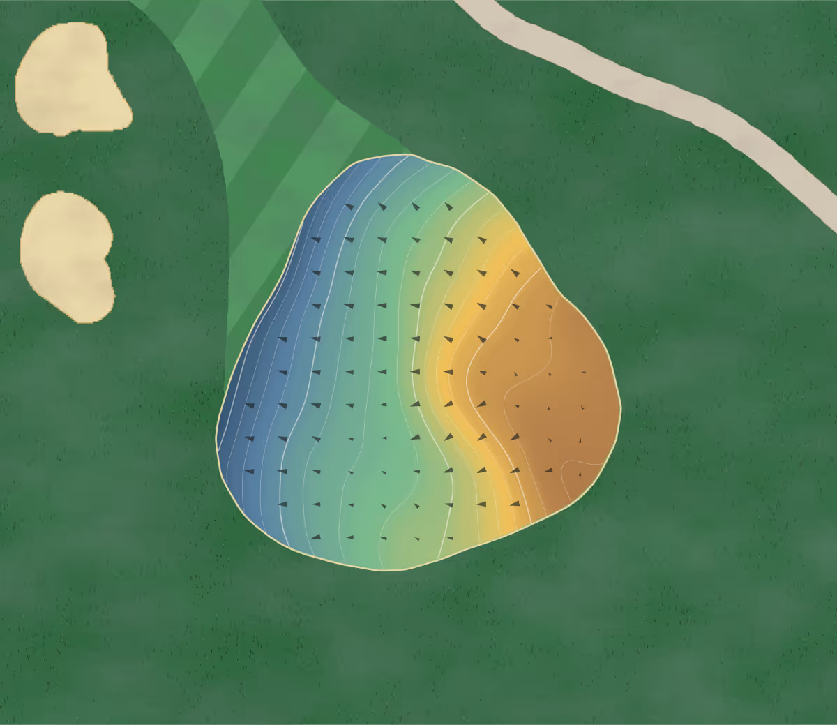 Green contour map of Oaktree in Millersburg, Ohio — 140 elevation contours at a 3-inch interval with fall-line arrows, traced from 1-meter lidar