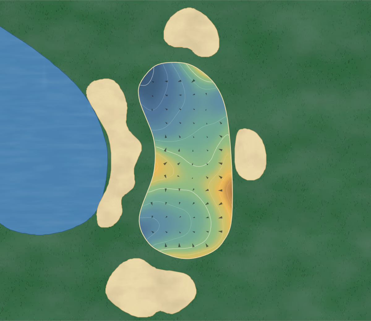 Green contour map of Ocean Pines in Berlin, Maryland: 63 elevation contours at a 3-inch interval with fall-line arrows, traced from 1-meter lidar